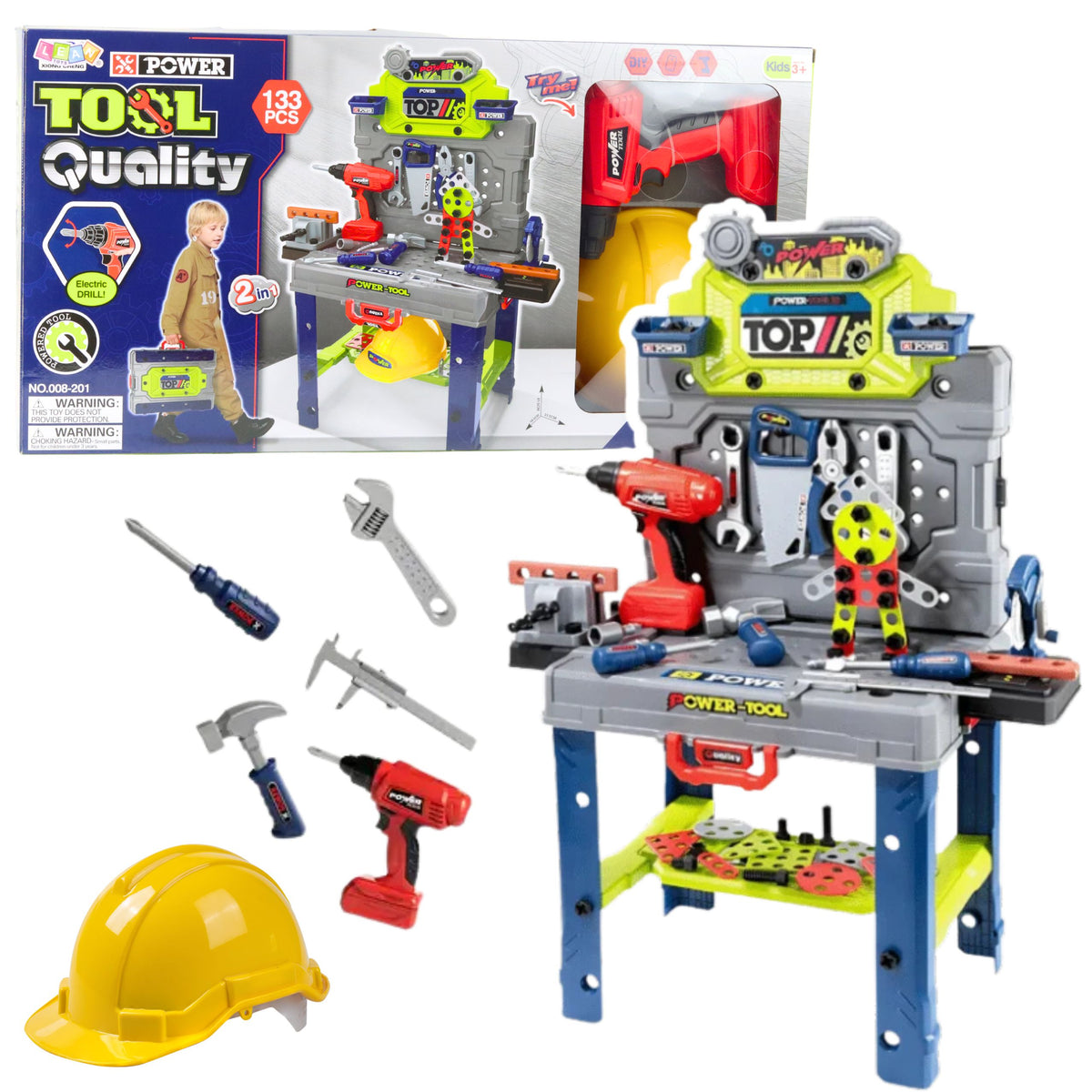 Handyman's Table 2-in-1 Suitcase Tool Set Screwdriver Helmet 133 Pcs.