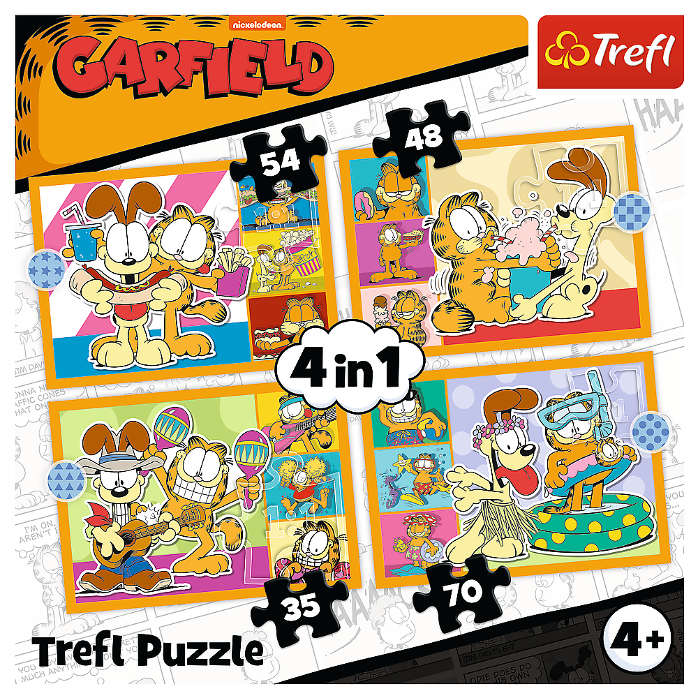 Pussel 4-i-1 – Garfield Loves Lasagne – Trefl 34673