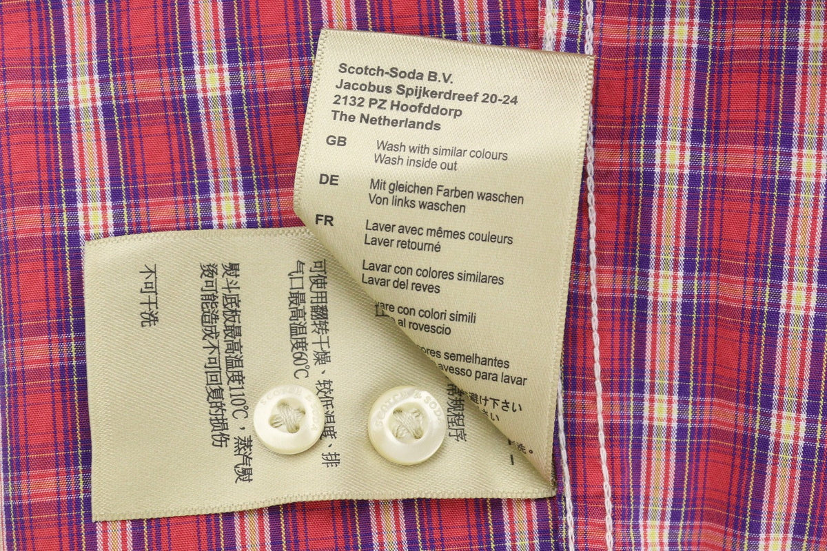 Scotch & Soda Chemise décontractée à carreaux rouges pour hommes, boutonnée, col écarté