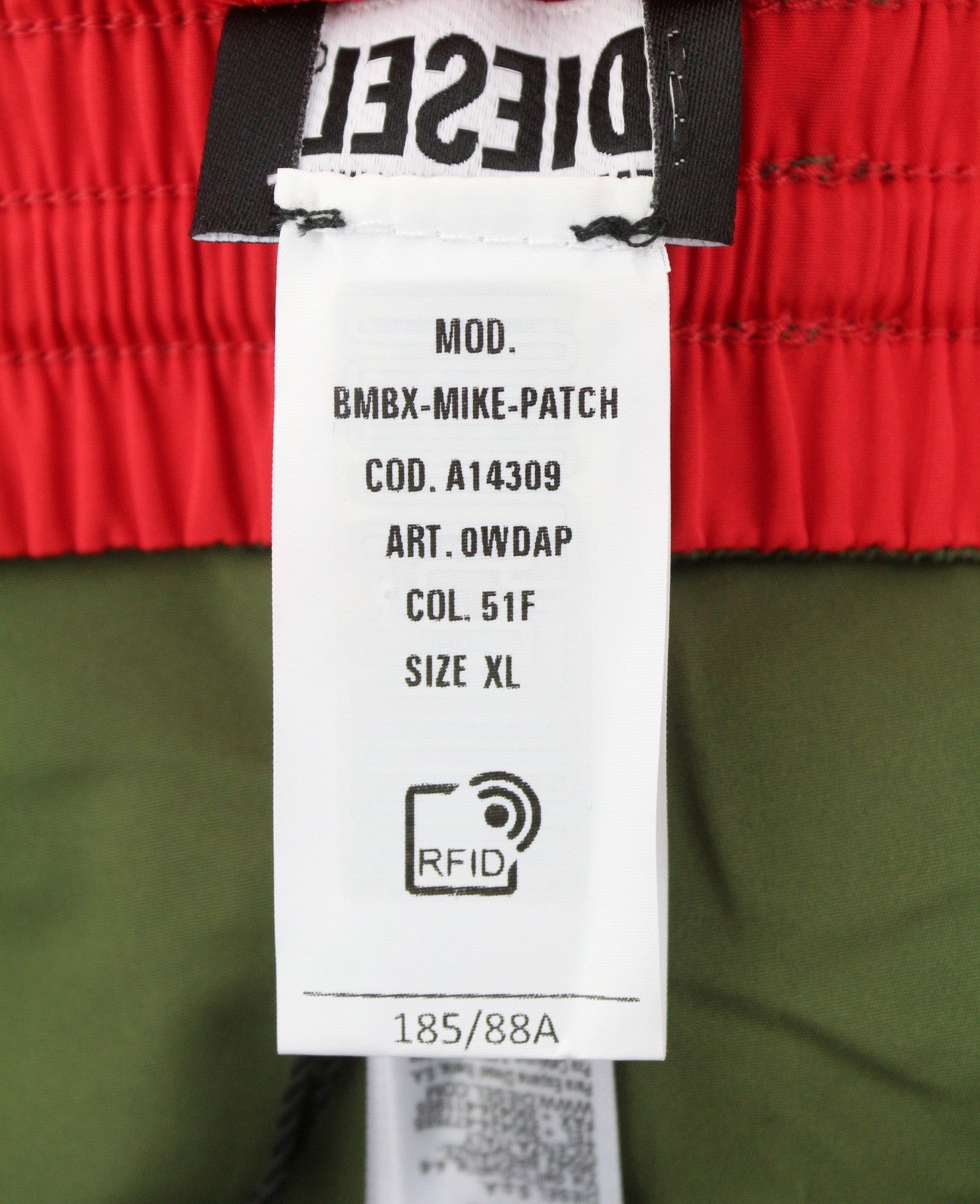Diesel Bmbx-mike-patch Men Swimwearkhaki Green Mesh Inside Drawstring Waist