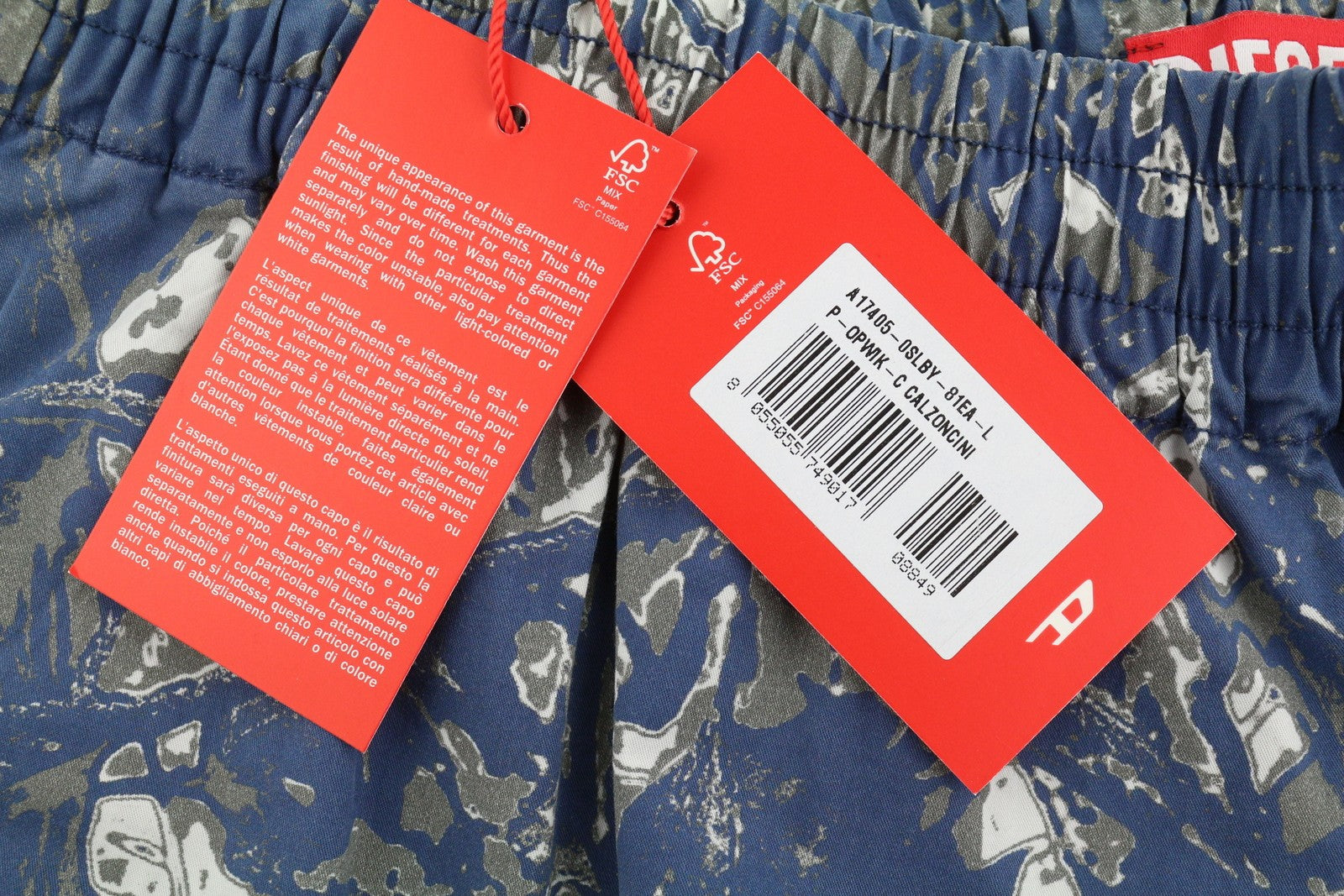 Diesel P-opwik-c Men Shortsblue All-over Graphic Print Straight Rrp195