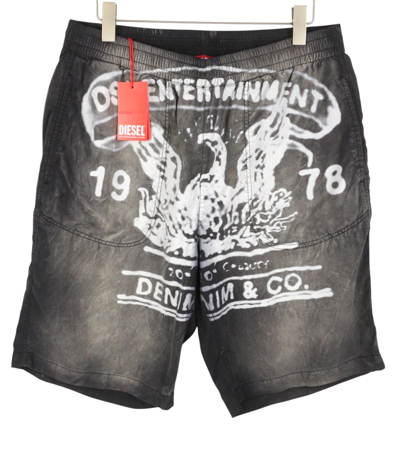 Diesel P-eeklo Men Shorts 52grey Faded Patterned Loose Fit Rrp195