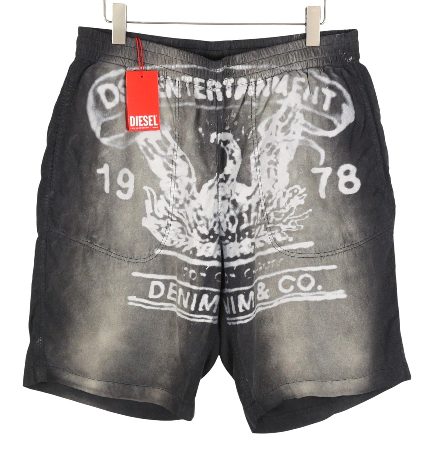 Diesel P-eeklo Men Shorts 54grey Faded Patterned Loose Fit Rrp195