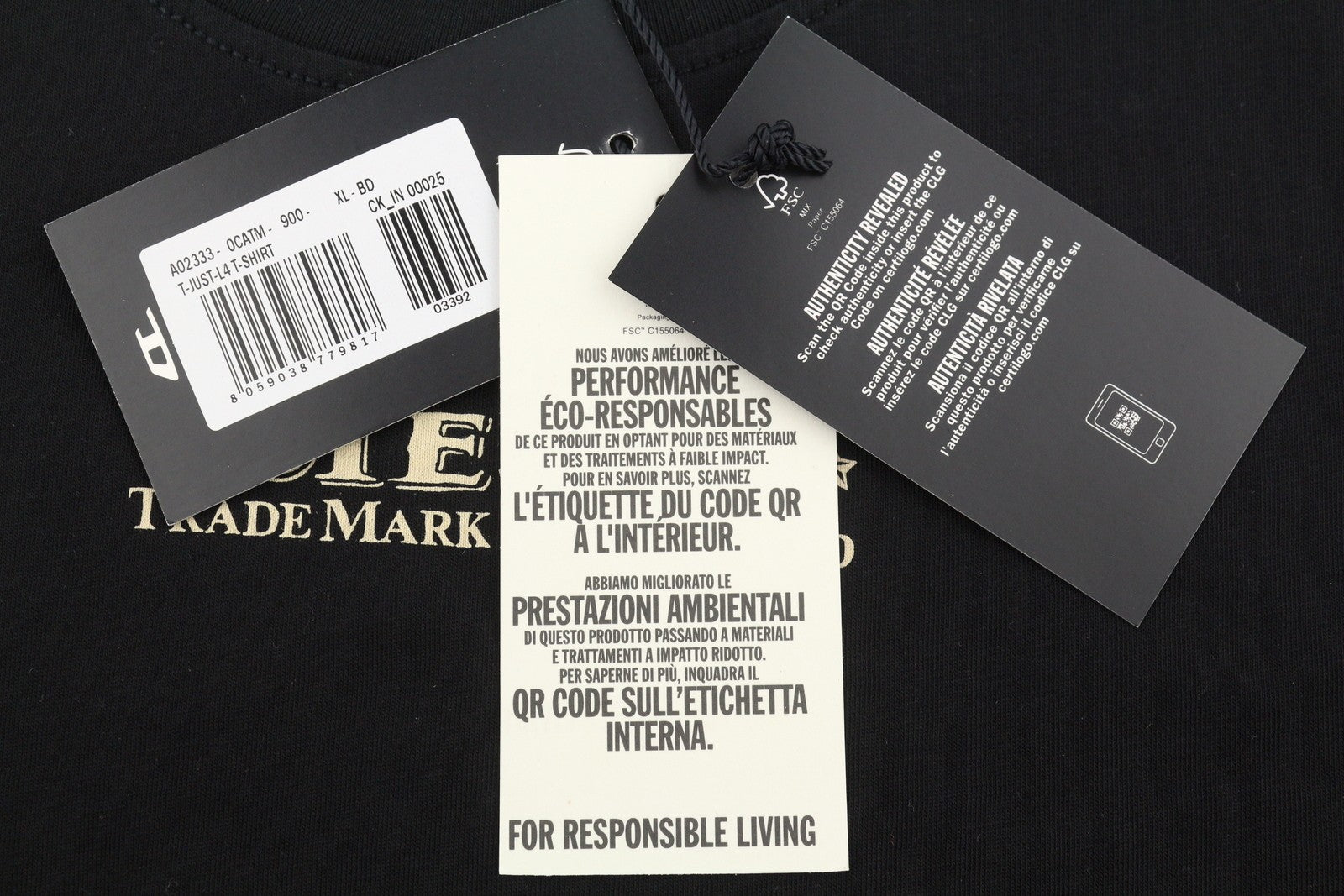 Diesel T-just-l4 Men T-shirtblack Crew Neck Cotton Pull On Short Sleeve