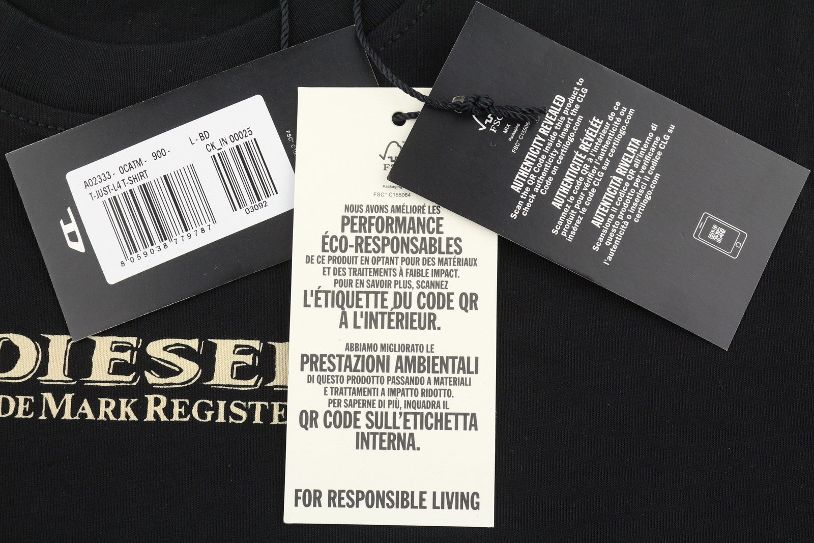 Diesel T-just-l4 Men T-shirtblack Crew Neck Cotton Pull On Short Sleeve