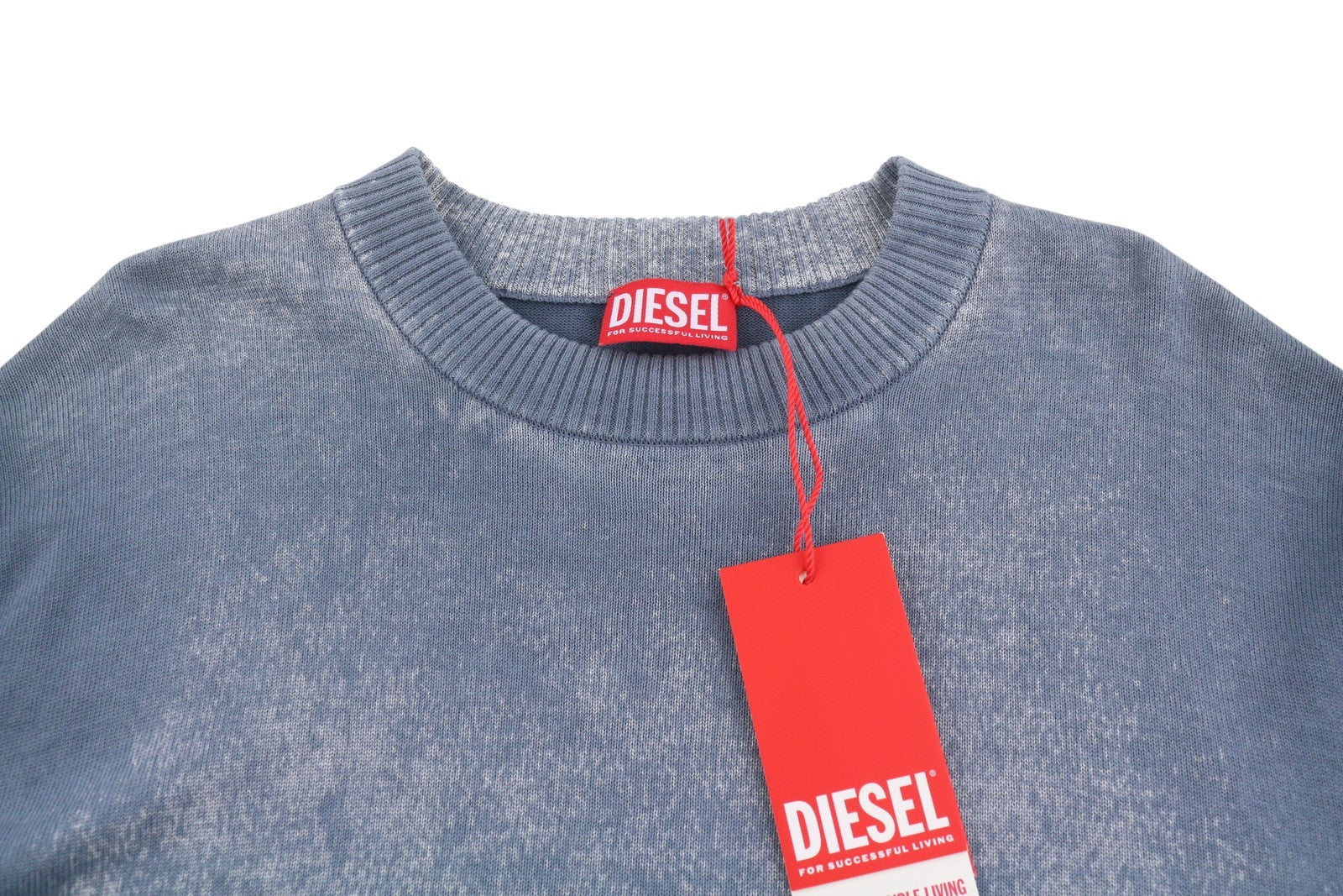 Diesel K-larence-b Men Jumperblue Faded Cotton Knit Pull On Rrp225