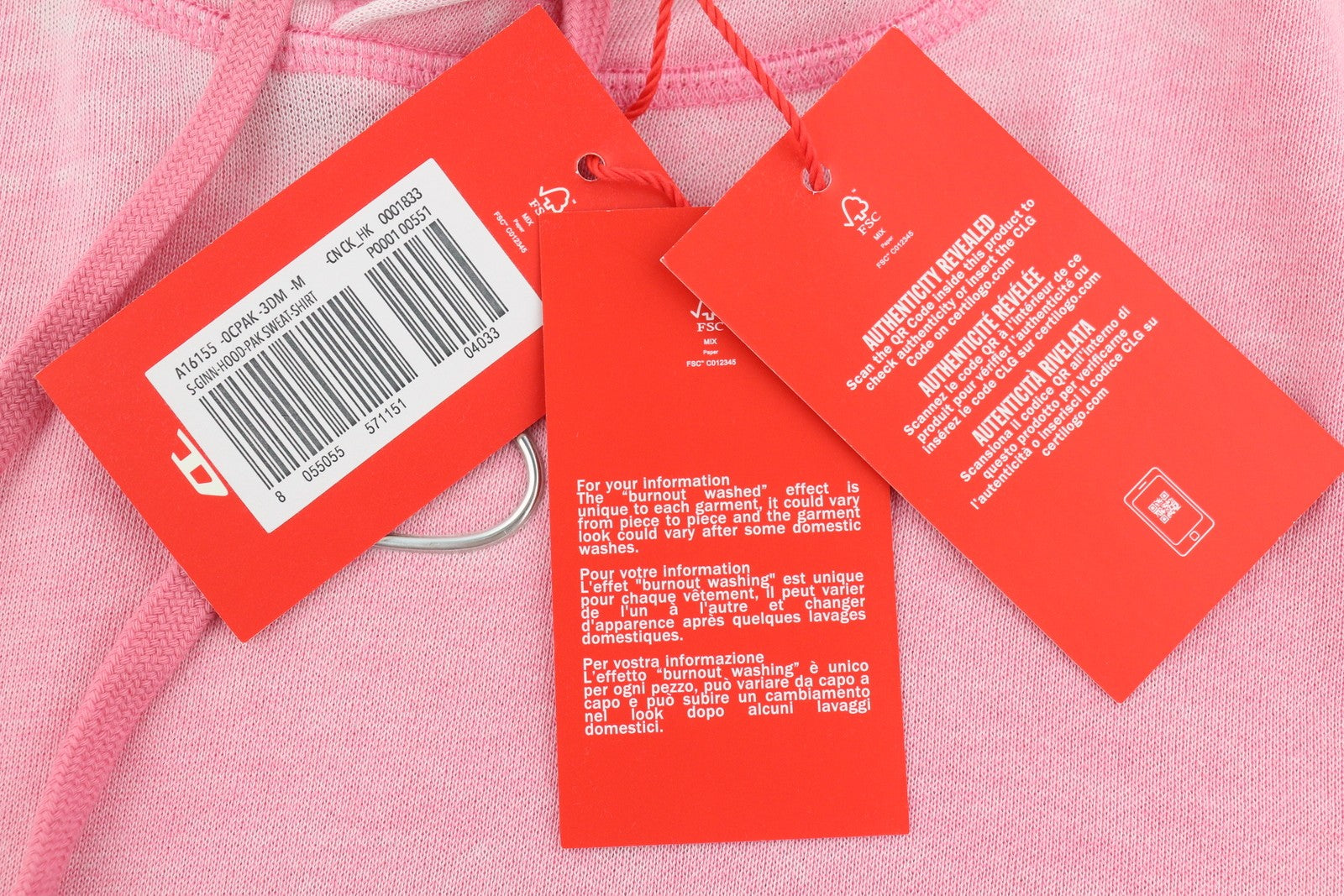 Diesel S-ginn-hood-pak Men Hoodiepink Faded Kangaroo Pocket Pull On Rrp250