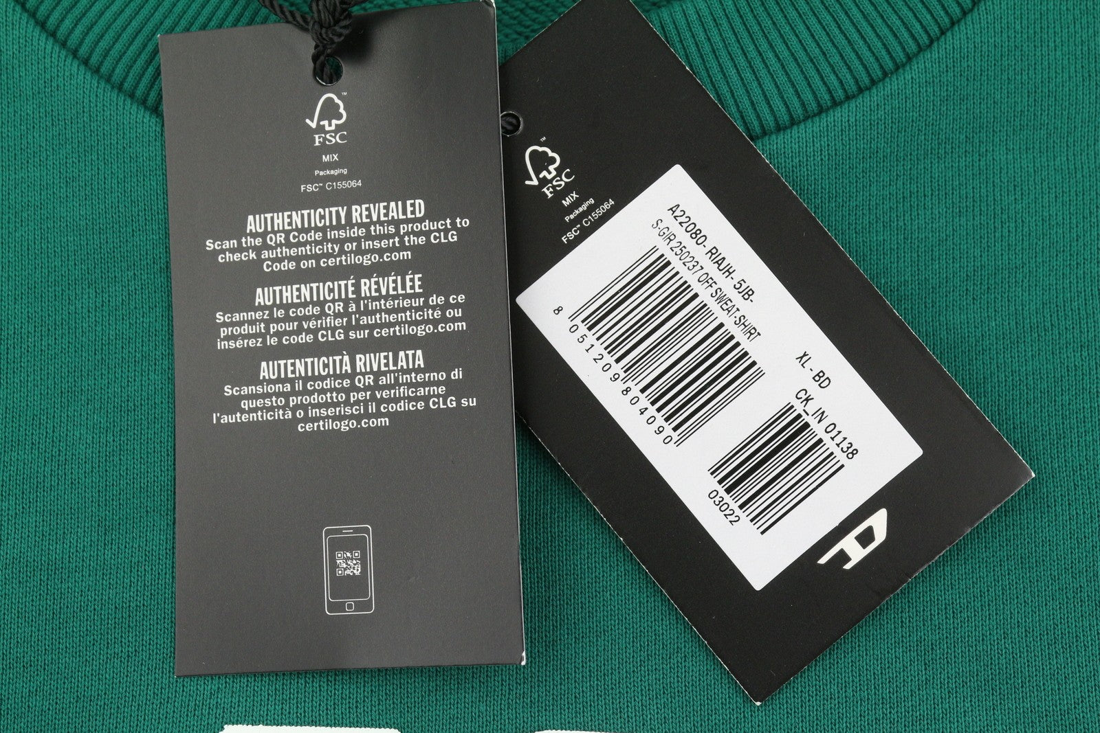 Diesel S-gir 250237 Off Men Sweatshirtgreen Crew Neck Pull On Rrp125