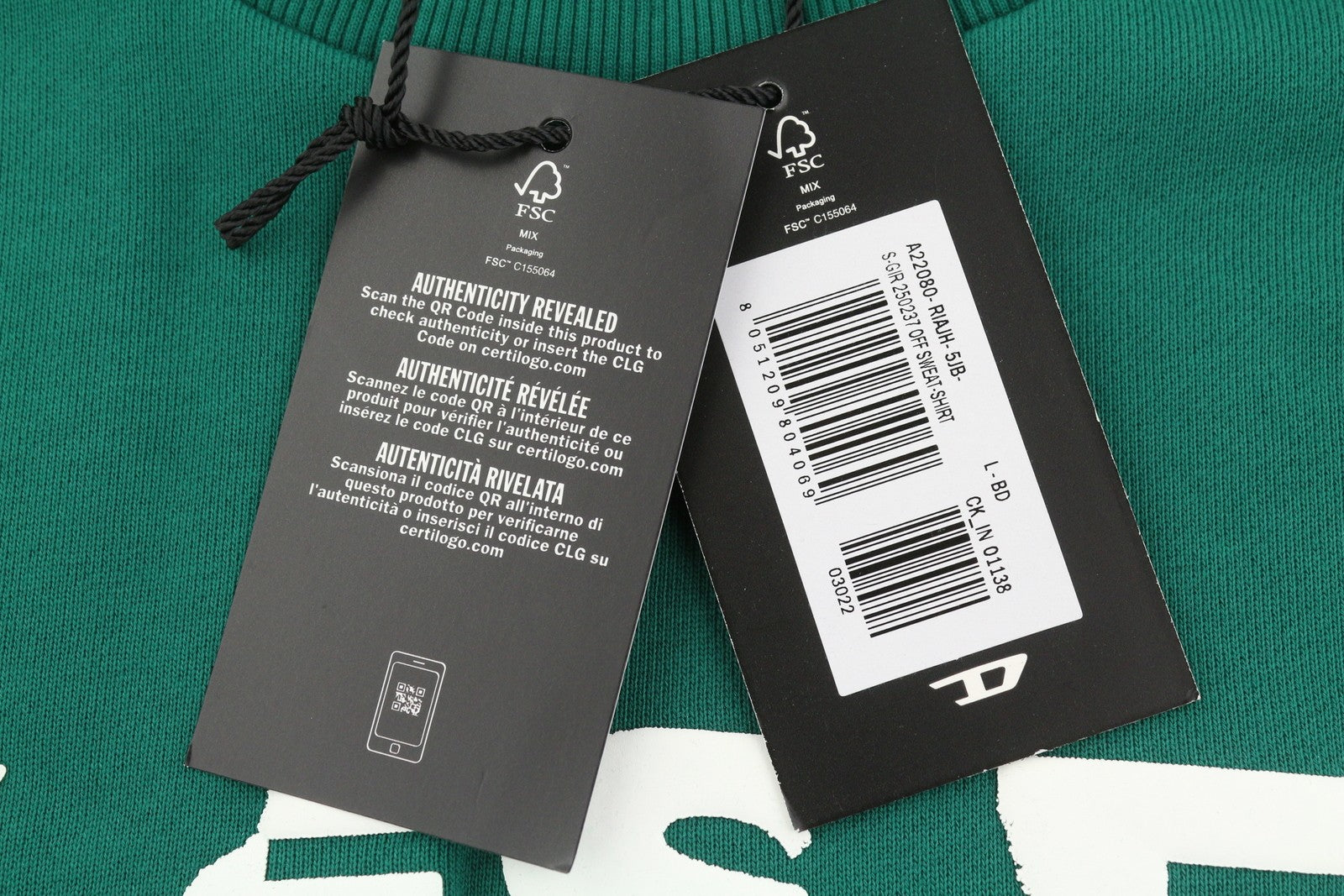 Diesel S-gir 250237 Off Men Sweatshirtgreen Crew Neck Pull On Rrp125