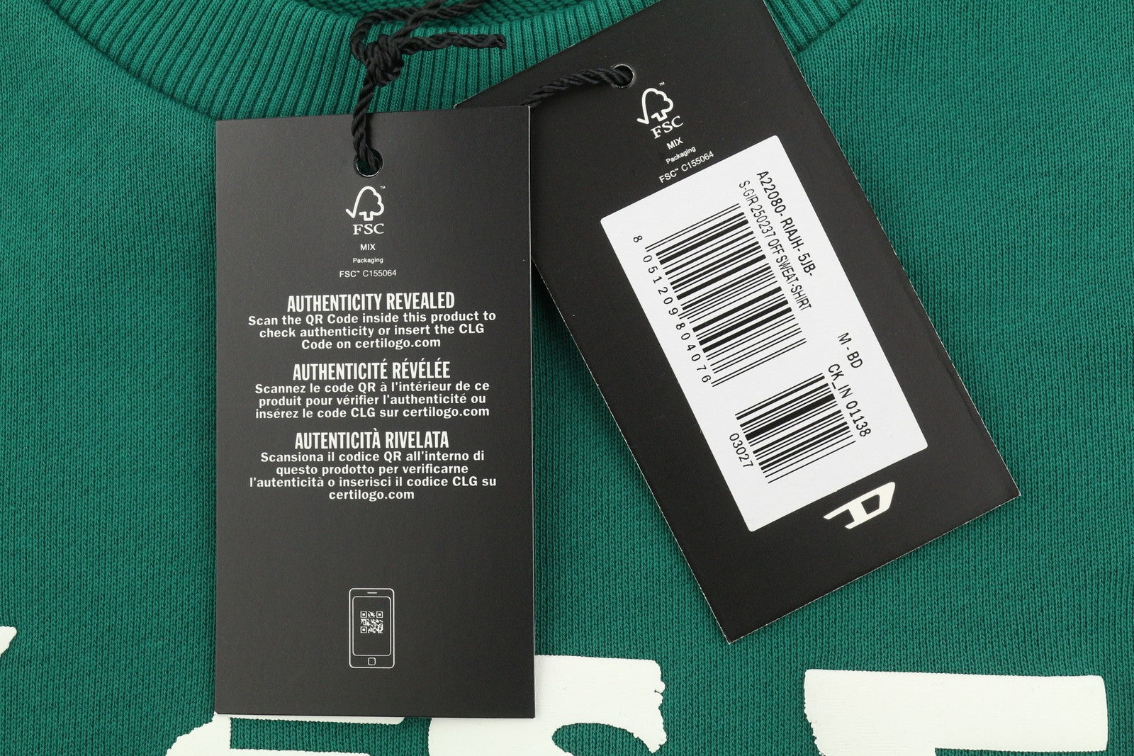 Diesel S-gir 250237 Off Men Sweatshirtgreen Crew Neck Pull On Rrp125