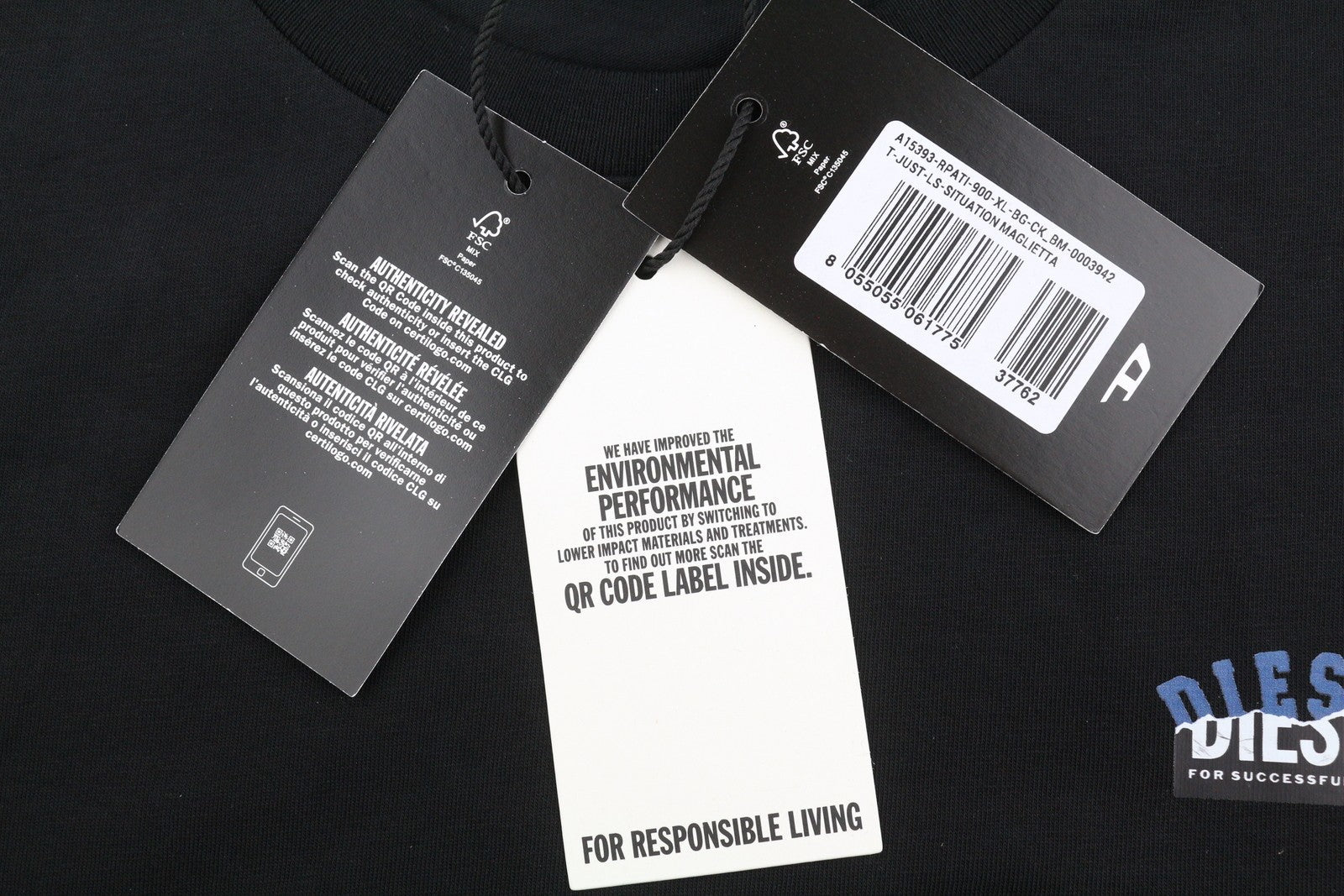 Diesel T-just-ls-situation Men T-shirtblack Cotton Crew Neck Long Sleeve