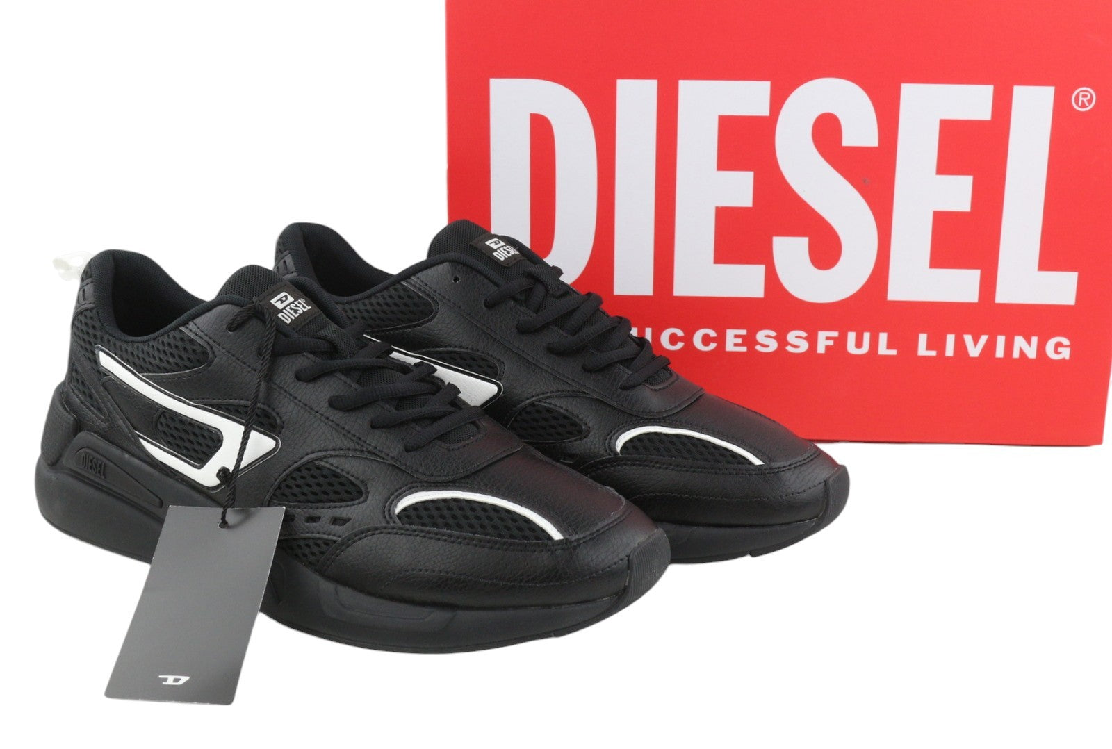 Diesel S-serendipity Sport Men Sneakers Eu46 Black Almond Toe Low Top Rrp160