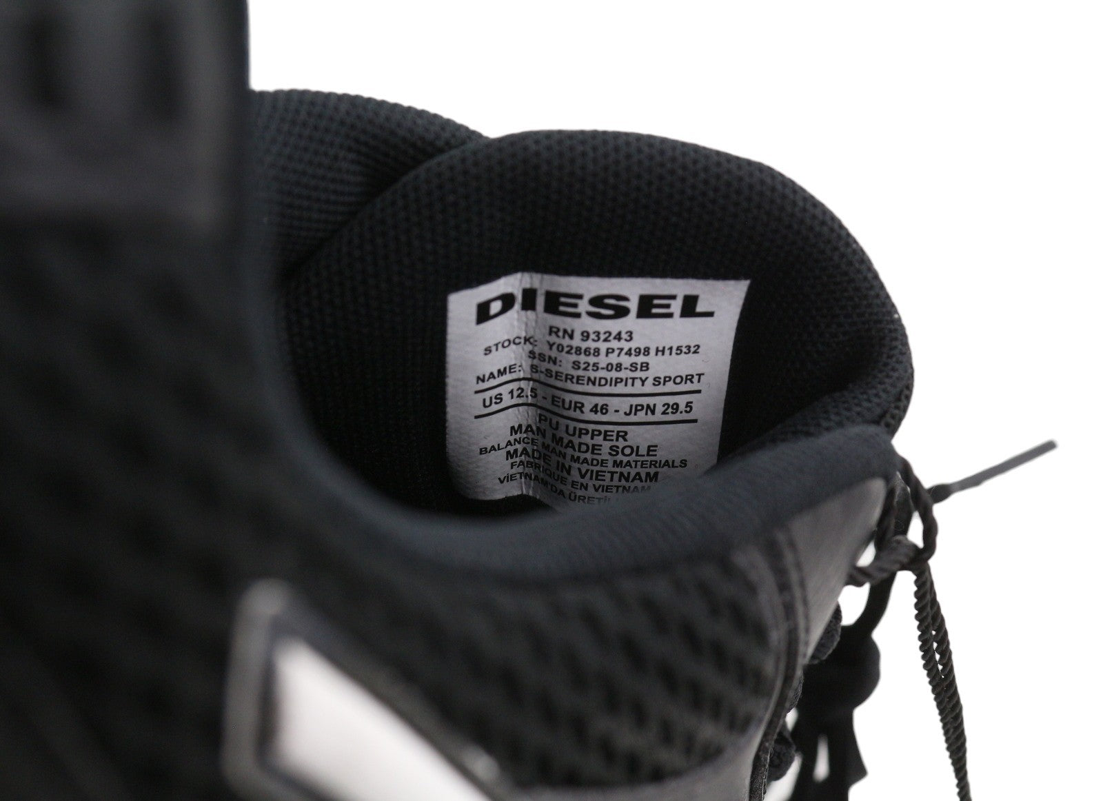 Diesel S-serendipity Sport Men Sneakers Eu46 Black Almond Toe Low Top Rrp160