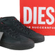 Diesel S-athos Mid Men Sneakers Eu43 Black Canvas Almond Toe Laced Rrp150