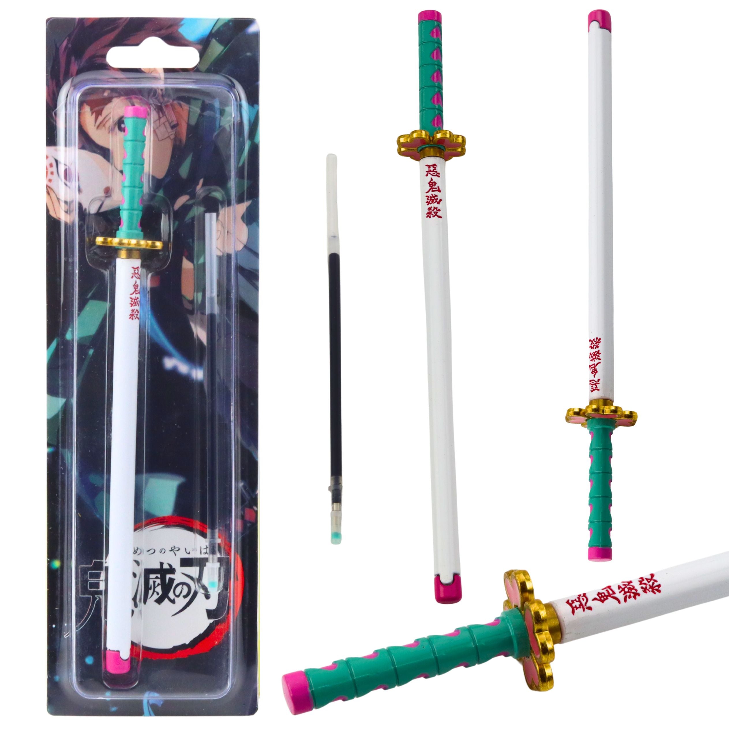 Katana Sword Anime Ballpoint Pen Metal Black Ink Replaceable Refill Turquoise