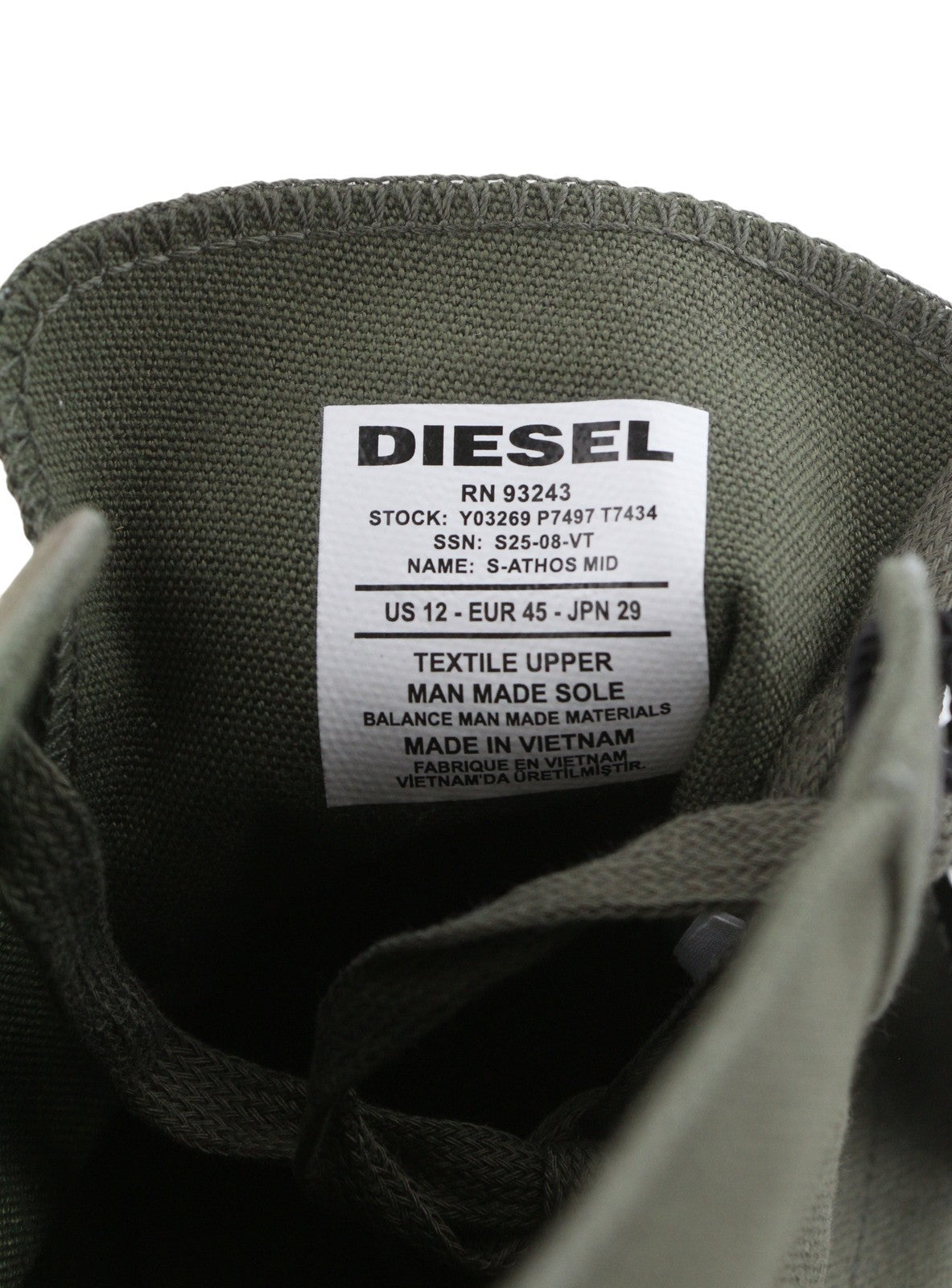 Diesel S-athos Mid Men Sneakers Eu45 Olive Nigh Canvas Almond Toe Laced Rrp150