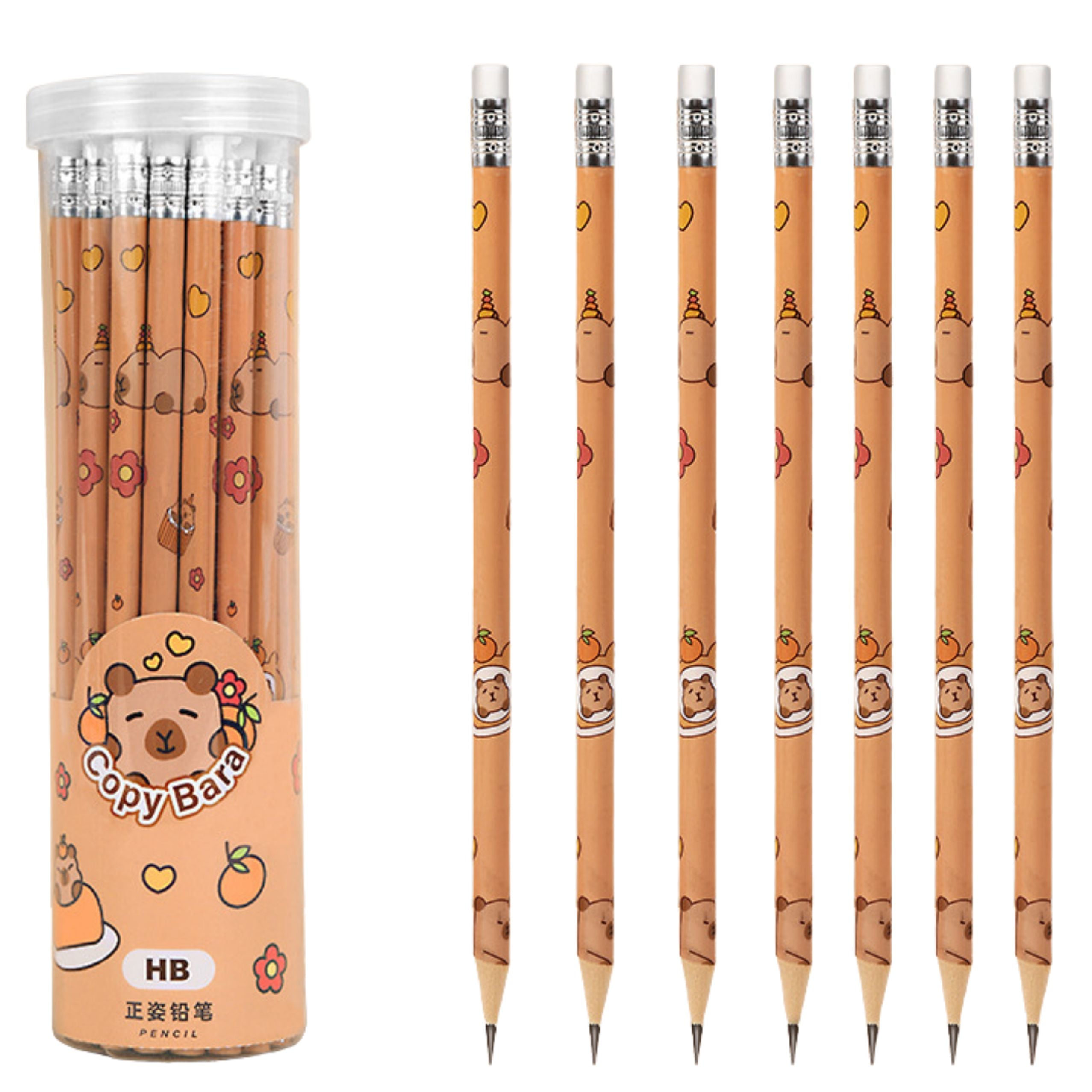 Set Of Hb Graphite Pencils With Capybara Eraser In A Tube 30 Pcs.
