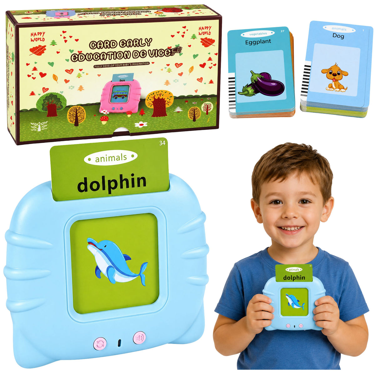 English Word Learning Card Reader Educational Toy Blue