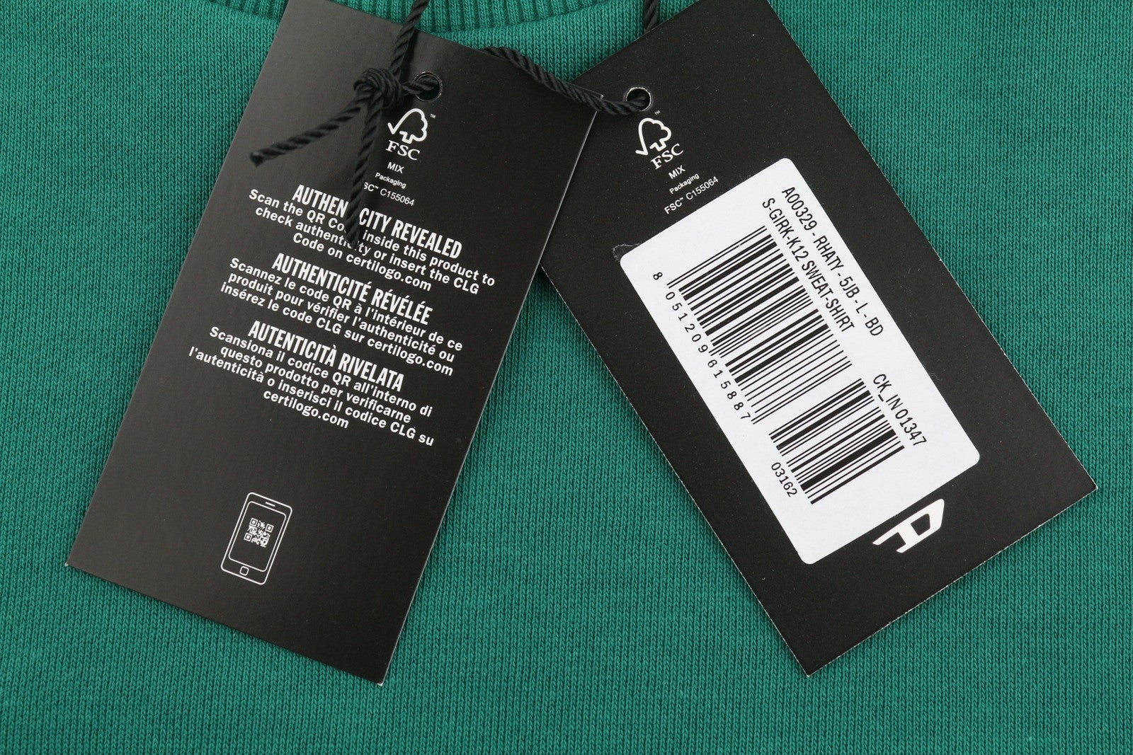 Diesel S-girk-k12 Men Sweatshirtgreen Cotton Crew Neck Pull On