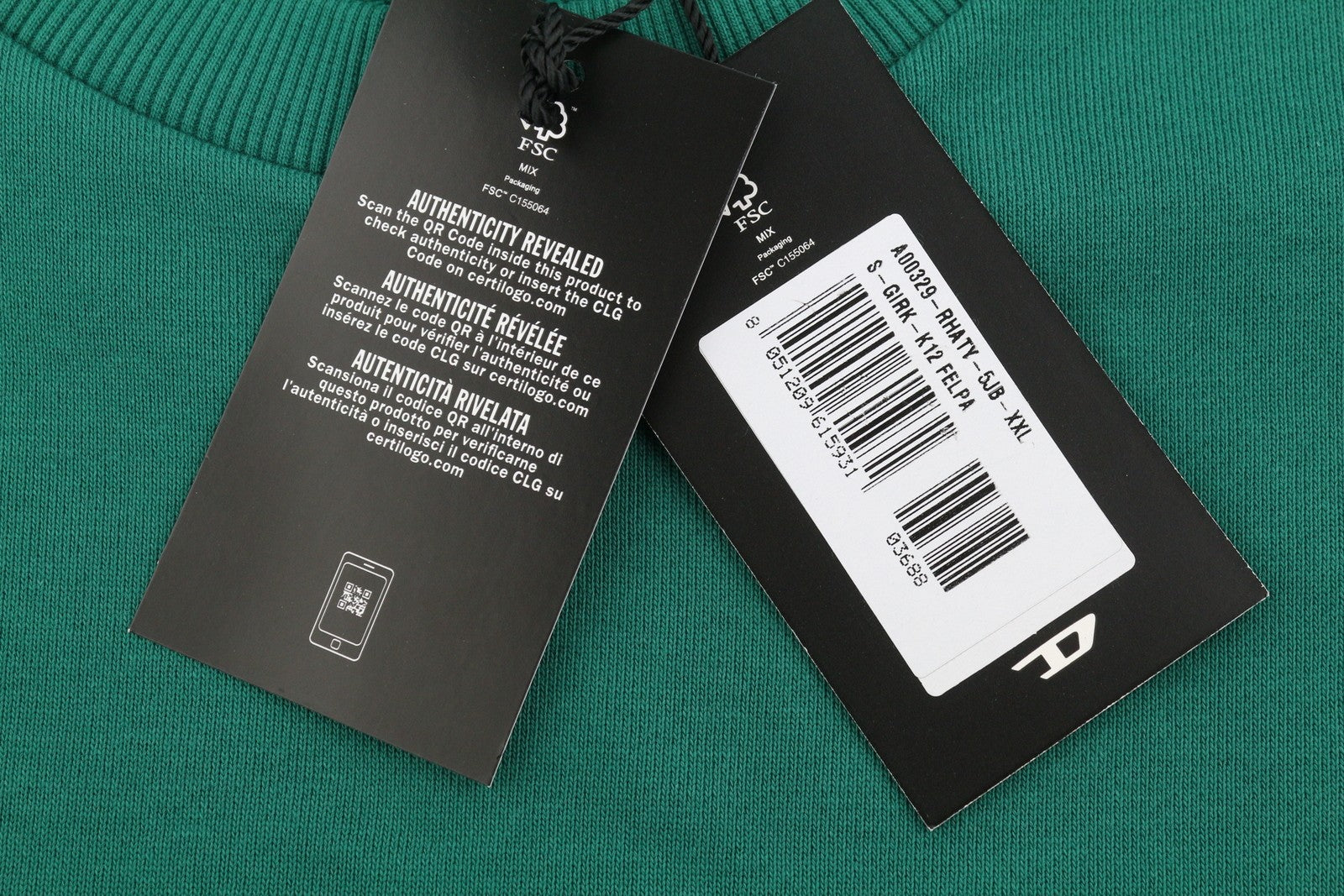 Diesel S-girk-k12 Men Sweatshirt 2xl Green Cotton Crew Neck Pull On