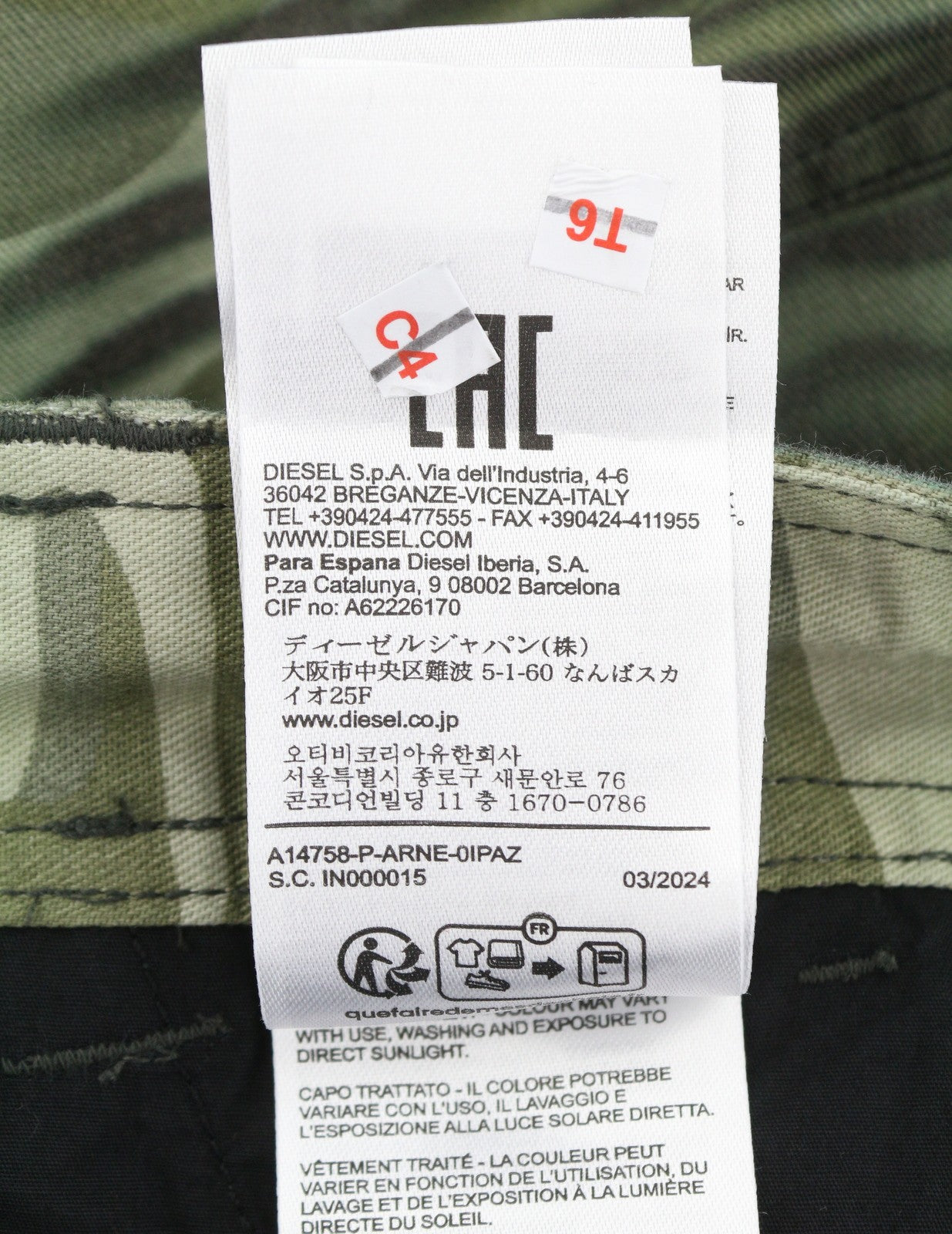 Diesel P-arne Men Trousers 52khaki Camouflage Twill Cargo Rrp375