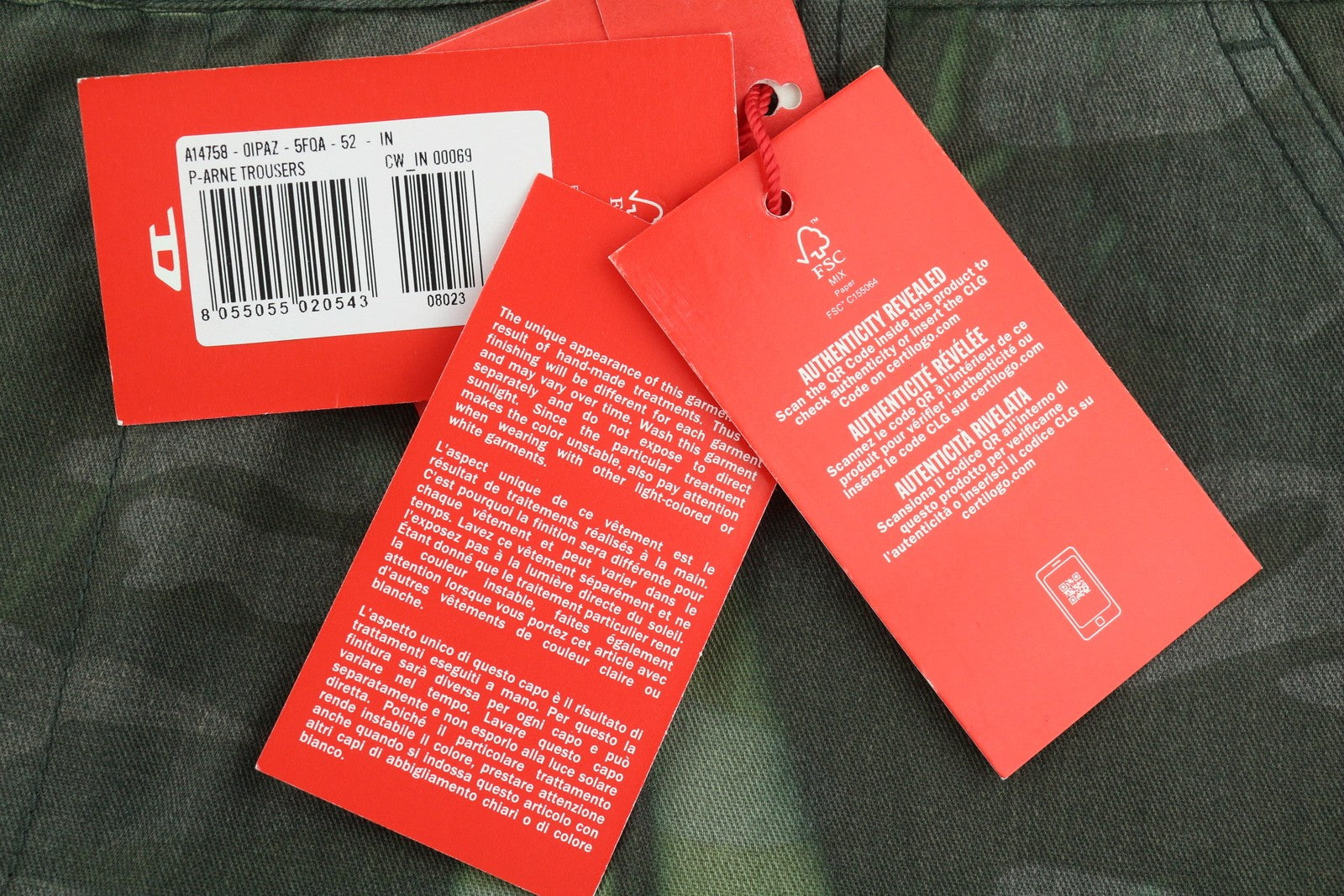Diesel P-arne Men Trousers 52khaki Camouflage Twill Cargo Rrp375