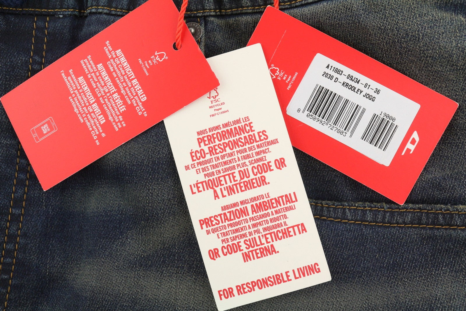 Diesel 2030 D-krooley 09j34 Jogg Men Jeansblue Faded Distress Rrp295