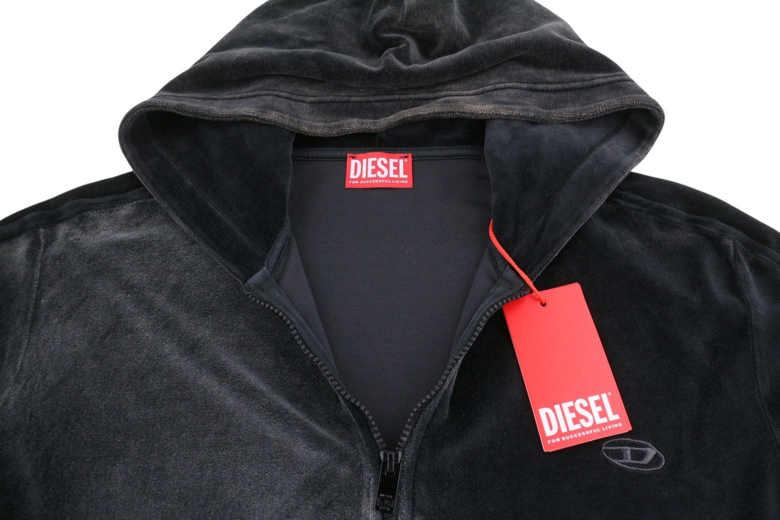 Diesel S-oclock Men Hoodieblack Acid Wash Chenille Zip Up Rrp325