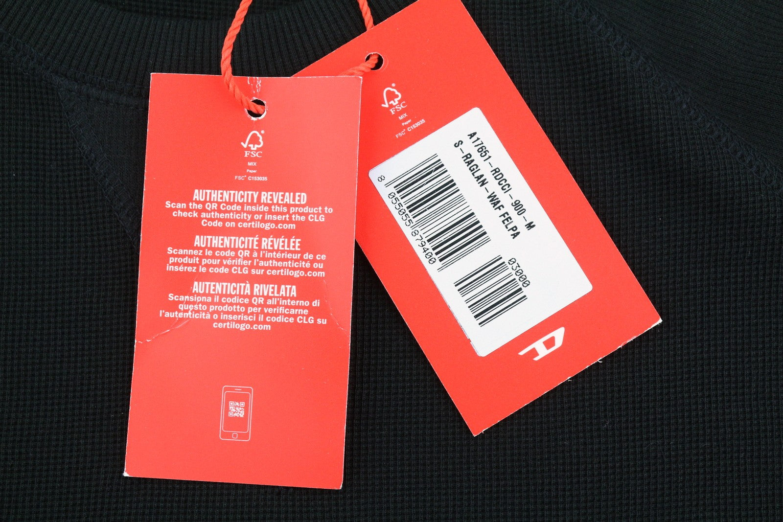 Diesel S-raglan-waf Men Sweatshirtblack Crew Neck Front Logo Pull On Rrp175