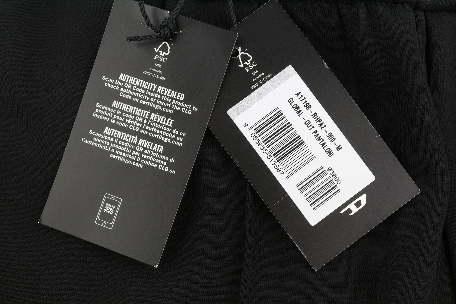 Diesel Global-out Men Trousersblack Drawstring Waist Sweatpants Rrp195