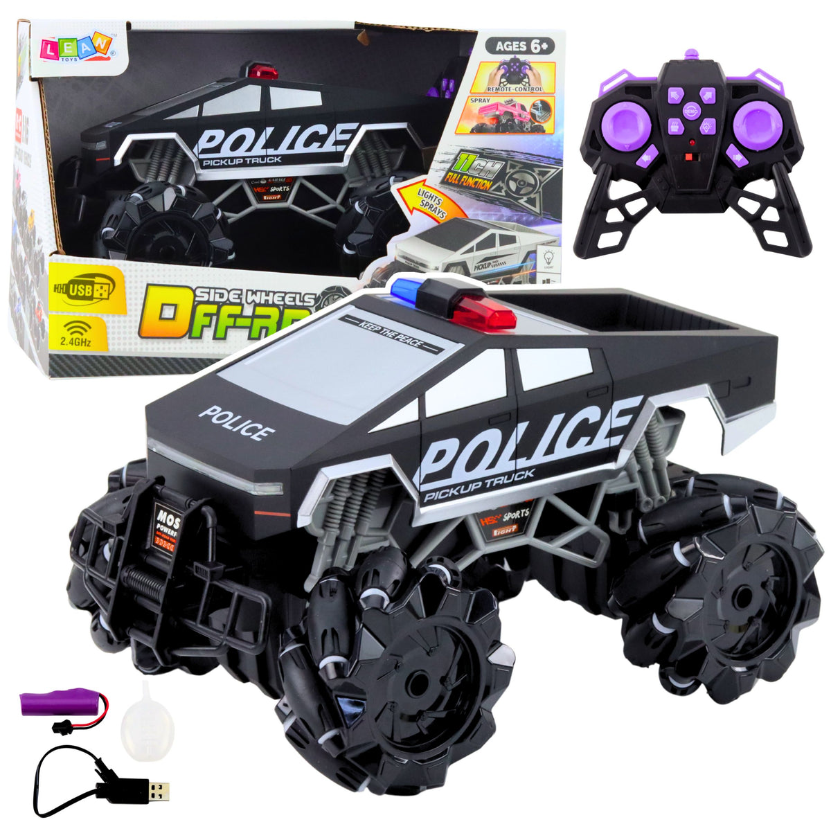 Off-road Vehicle Pick Up Truck Police Remote Controlled Rc Lights Smoke 1:16