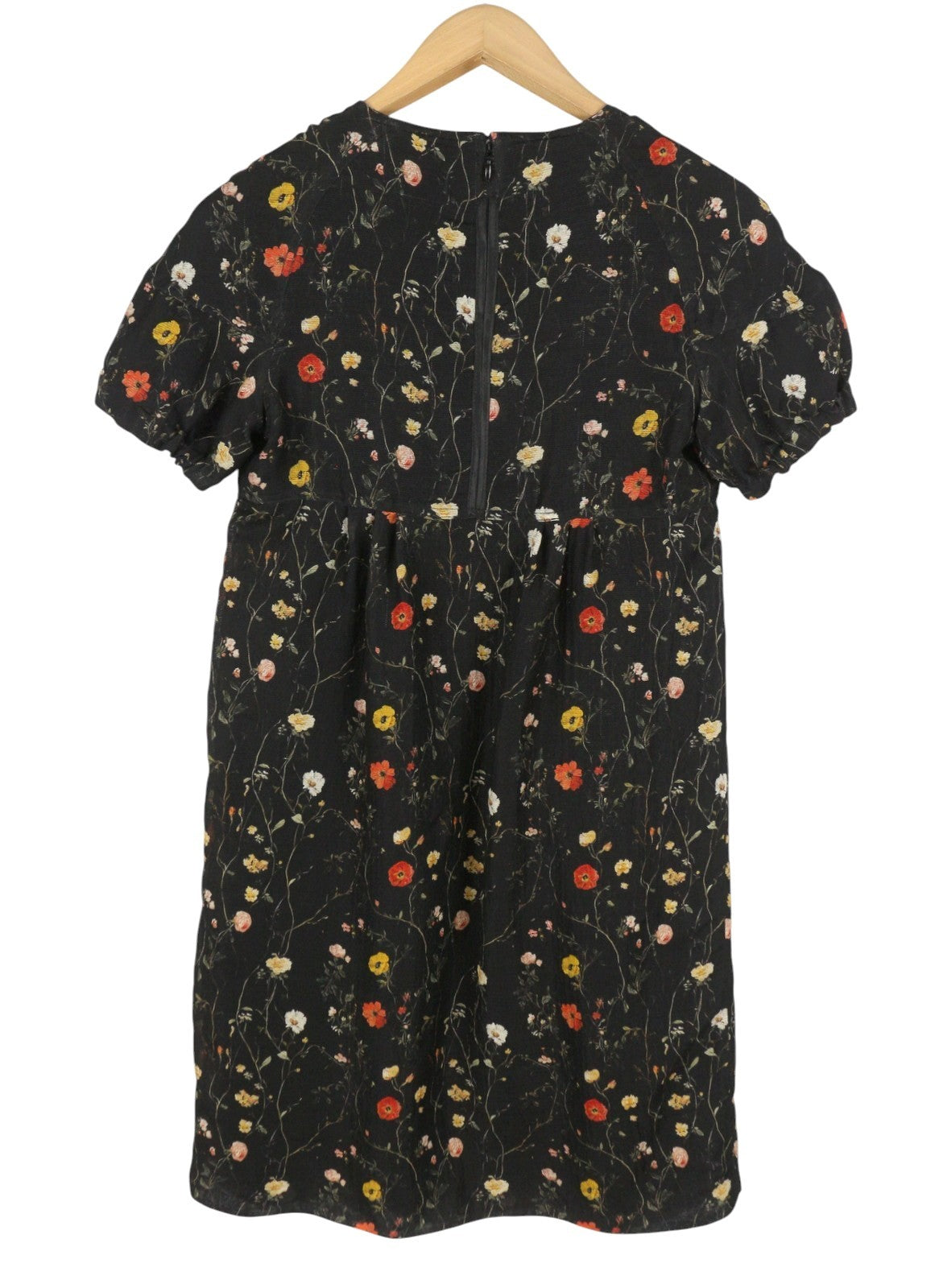 R13 Raglan Sleeve Babydoll Lined Women Dressblack Wool Silk Floral Rrp1299