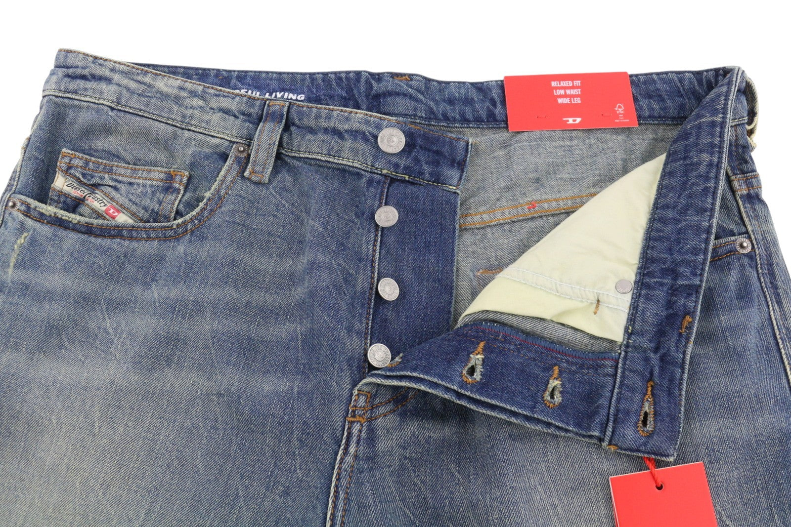 Diesel 2001 D-macro 0clbb Men Jeansblue Relaxed Fit Wide Leg Low Rrp195