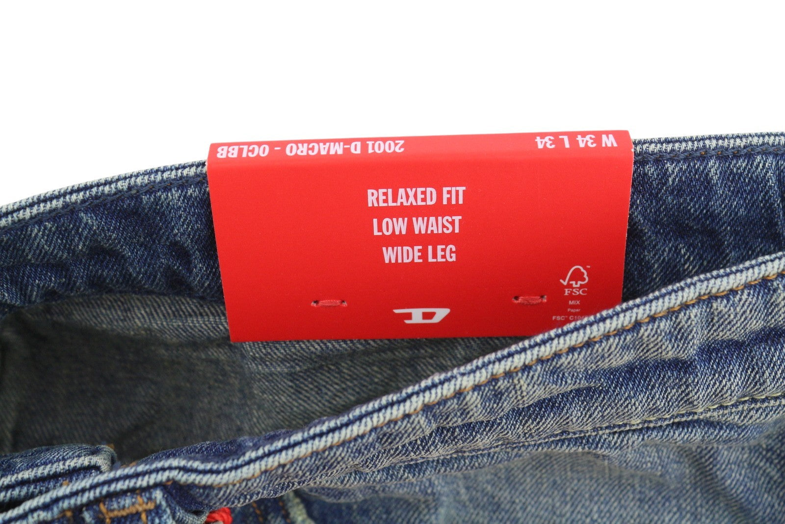 Diesel 2001 D-macro 0clbb Men Jeansblue Relaxed Fit Wide Leg Low Rrp195