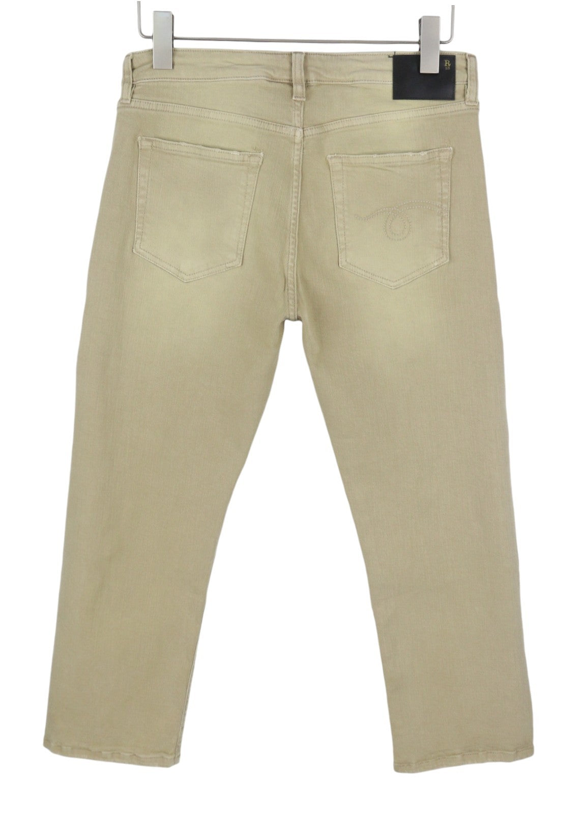 R13 Boy Straight Women Jeans 30 Khaki Stretch Faded Cropped Zip Fly