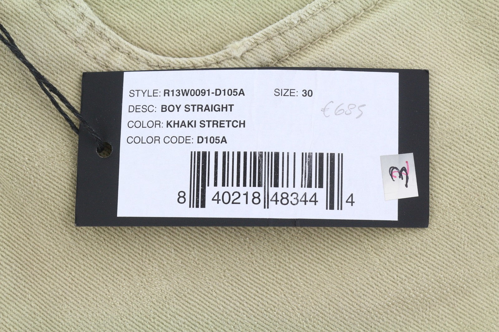 R13 Boy Straight Women Jeans 30 Khaki Stretch Faded Cropped Zip Fly