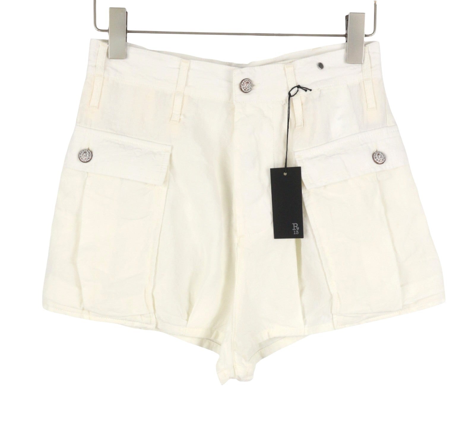 R13 Bubble Women Shorts 24 White Linen Button Fly Ss26 Rrp895