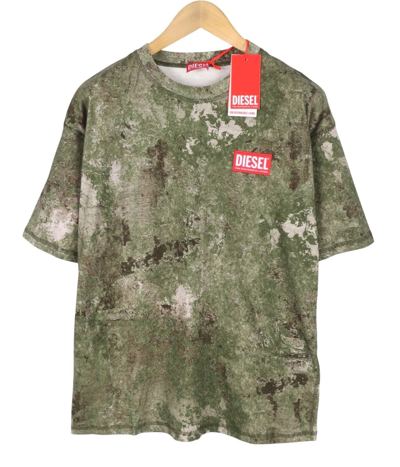 Diesel T-boxt-r12 Men T-shirtgreen Camouflage Crew Collar Short Sleeve
