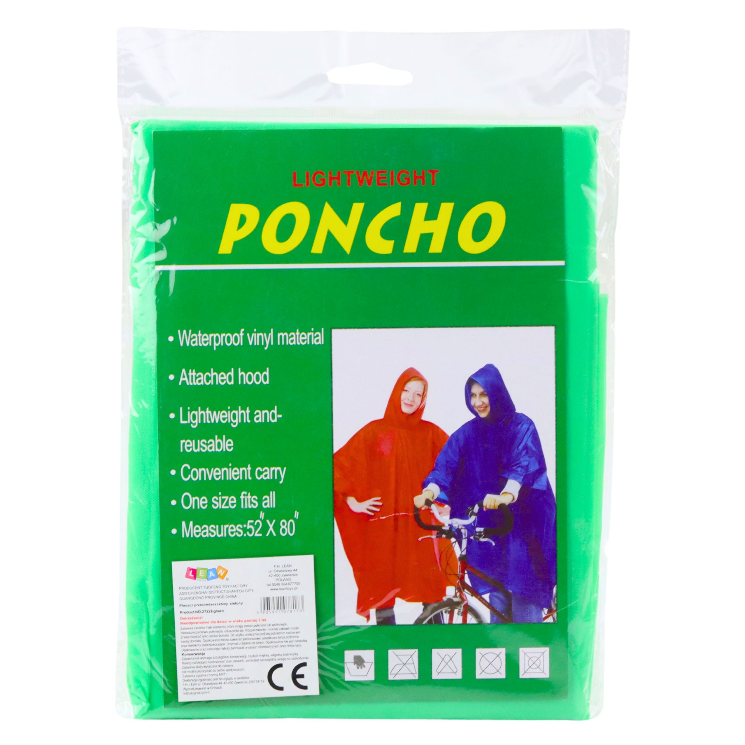 Reusable Raincoat Green 132 X 203 Cm