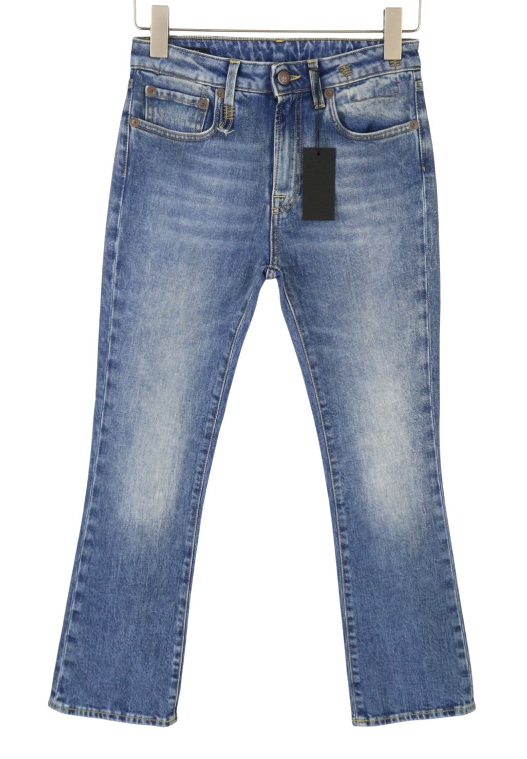 R13 Kick Fit Mulheres Jeans 26 Jasper Stretch Cortado Bigodes Desbotados Azul Ps26