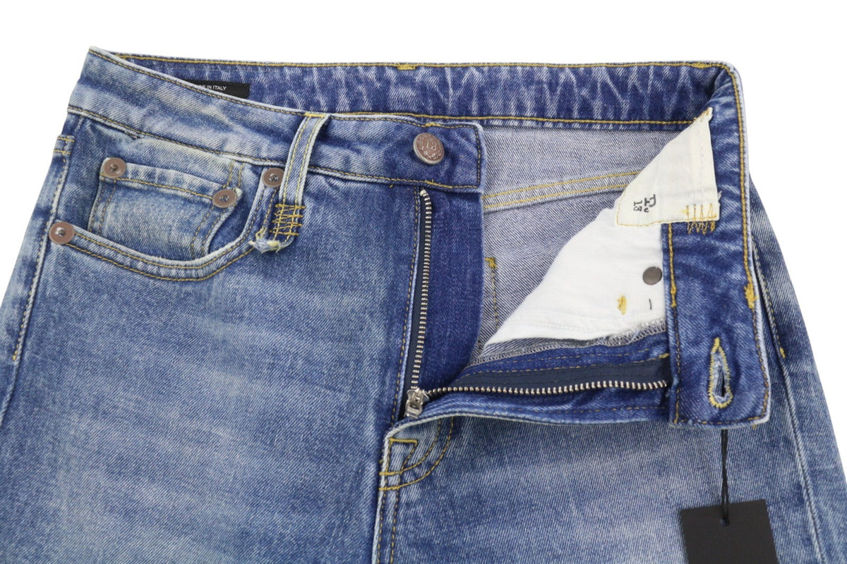 R13 Kick Fit Mulheres Jeans 26 Jasper Stretch Cortado Bigodes Desbotados Azul Ps26