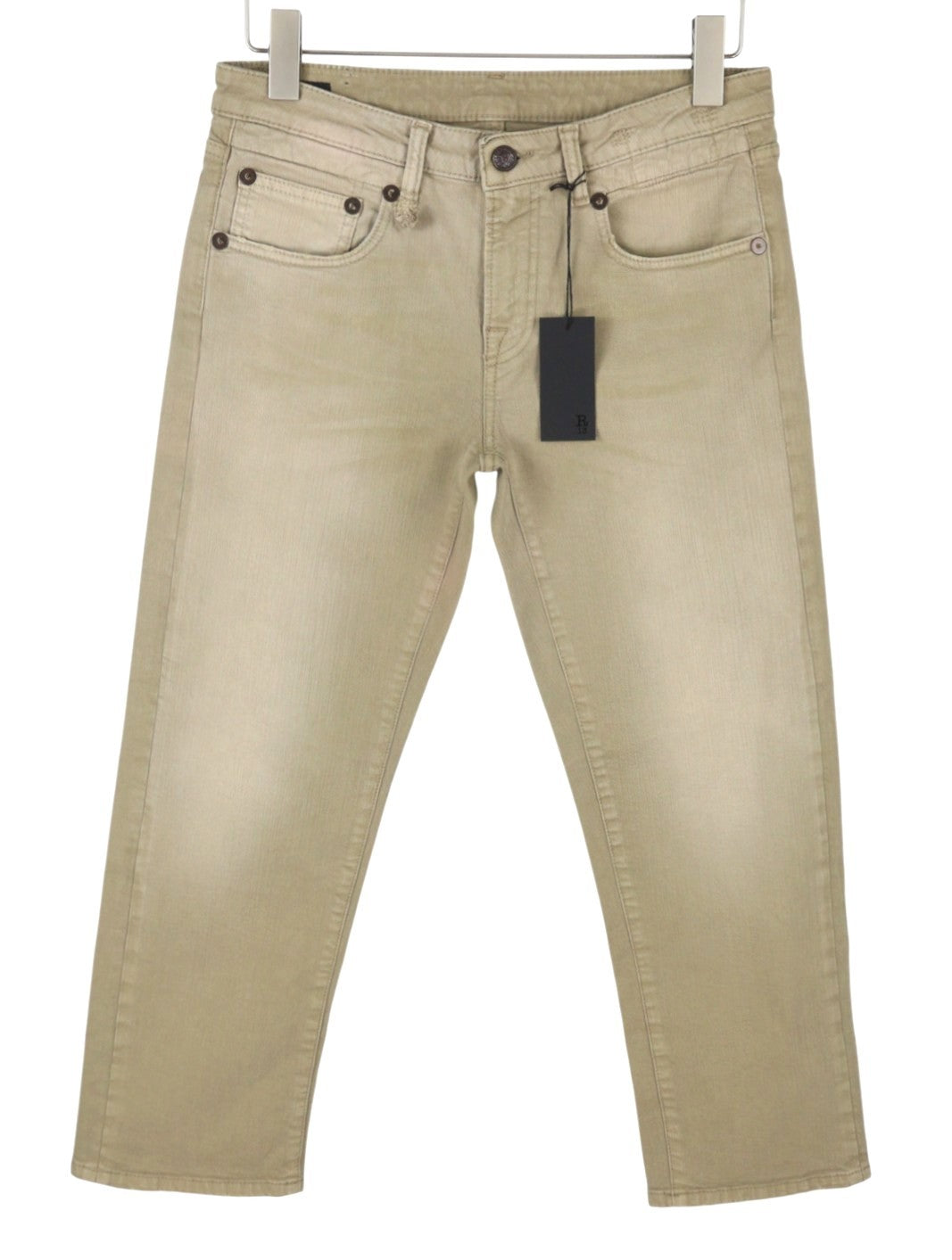 R13 Jeans da donna dritti da ragazzo 27 Pebble Stretch Cropped Beige sbiadito