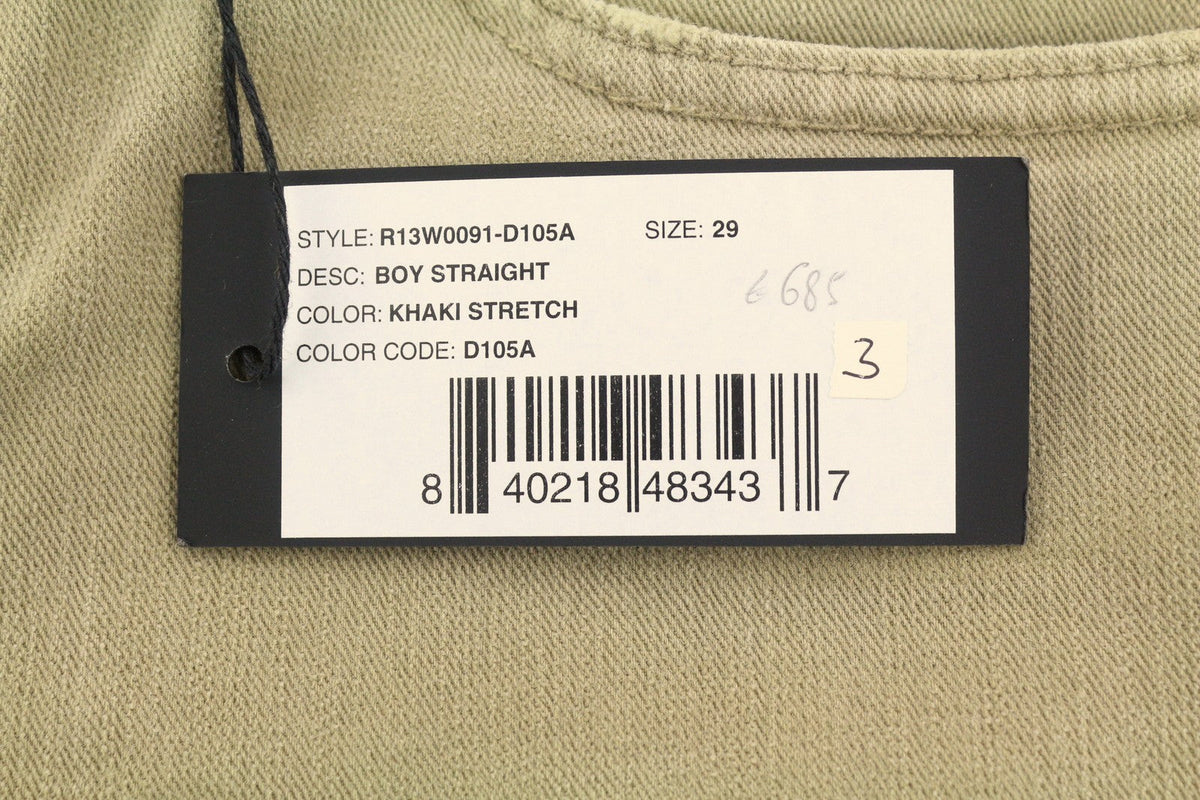 R13 Jeans da donna dritti da ragazzo 27 Pebble Stretch Cropped Beige sbiadito