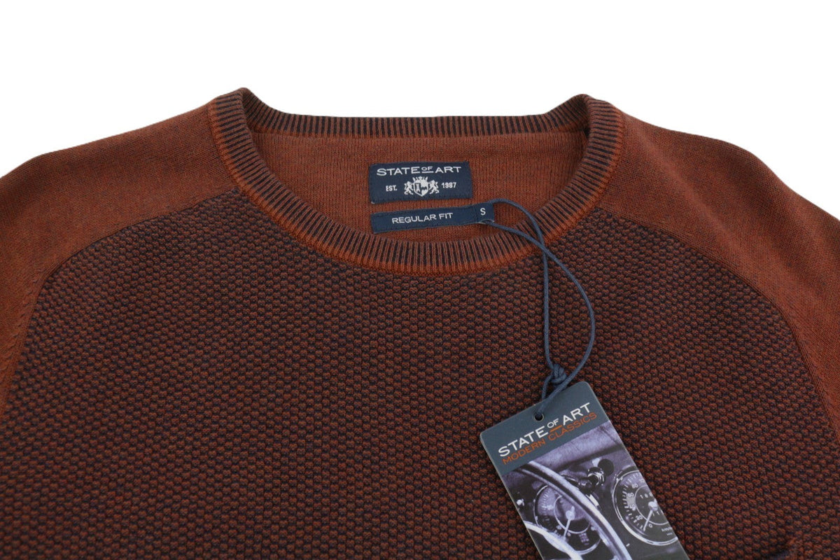State Of Art Män Jumperbrown Melange Crew Neck Patch Pocket Pull On