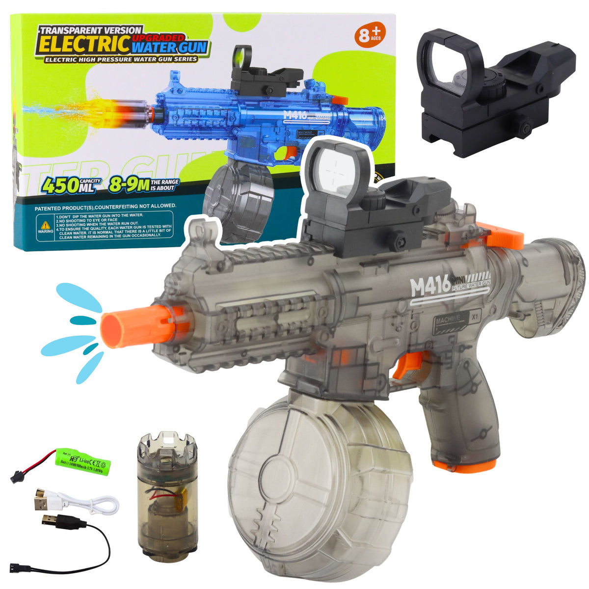Electric Water Gun M416 Illuminated Sight 450 Ml 8-10 M