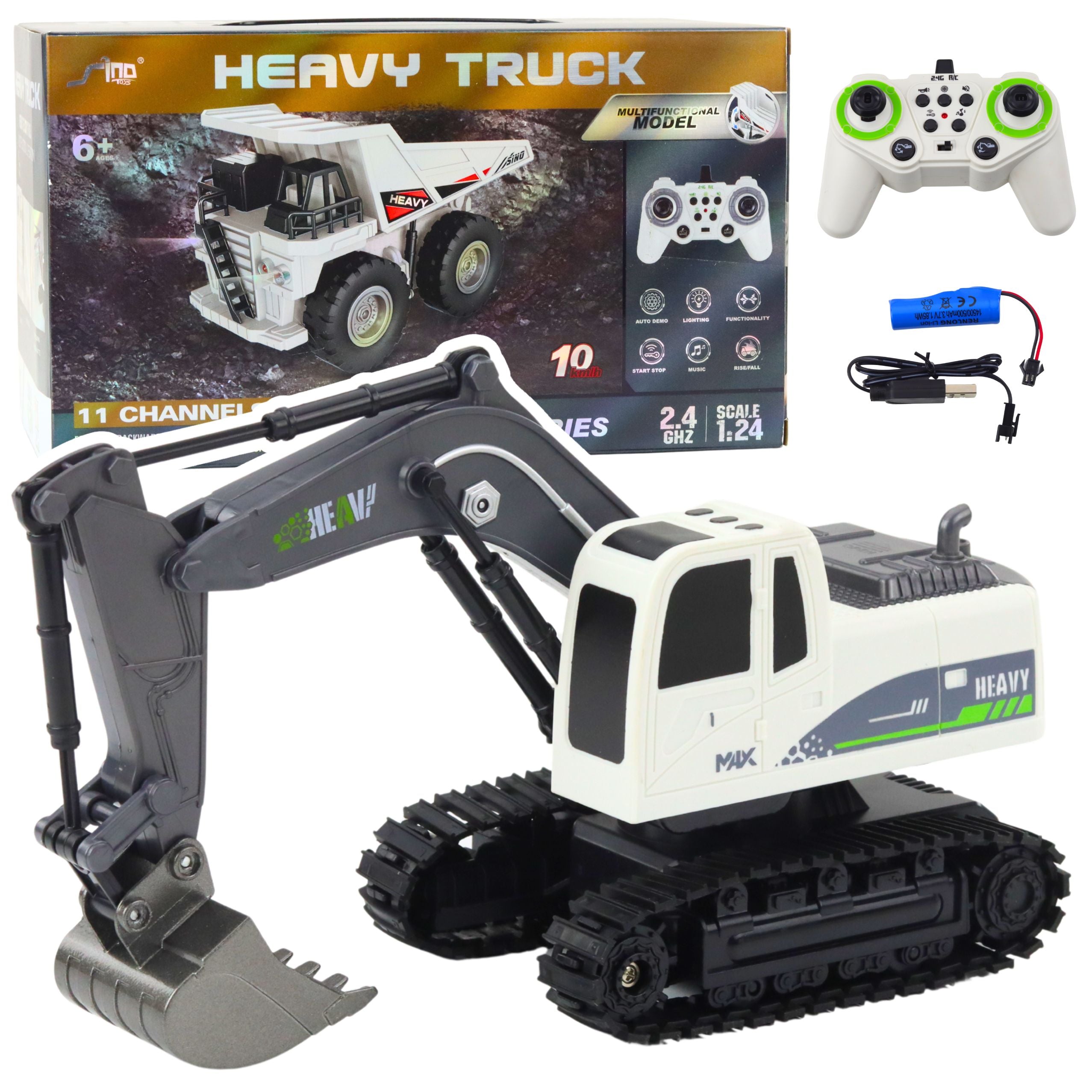 Remote Controlled Rc Crawler Excavator Lights Sounds White 1:24