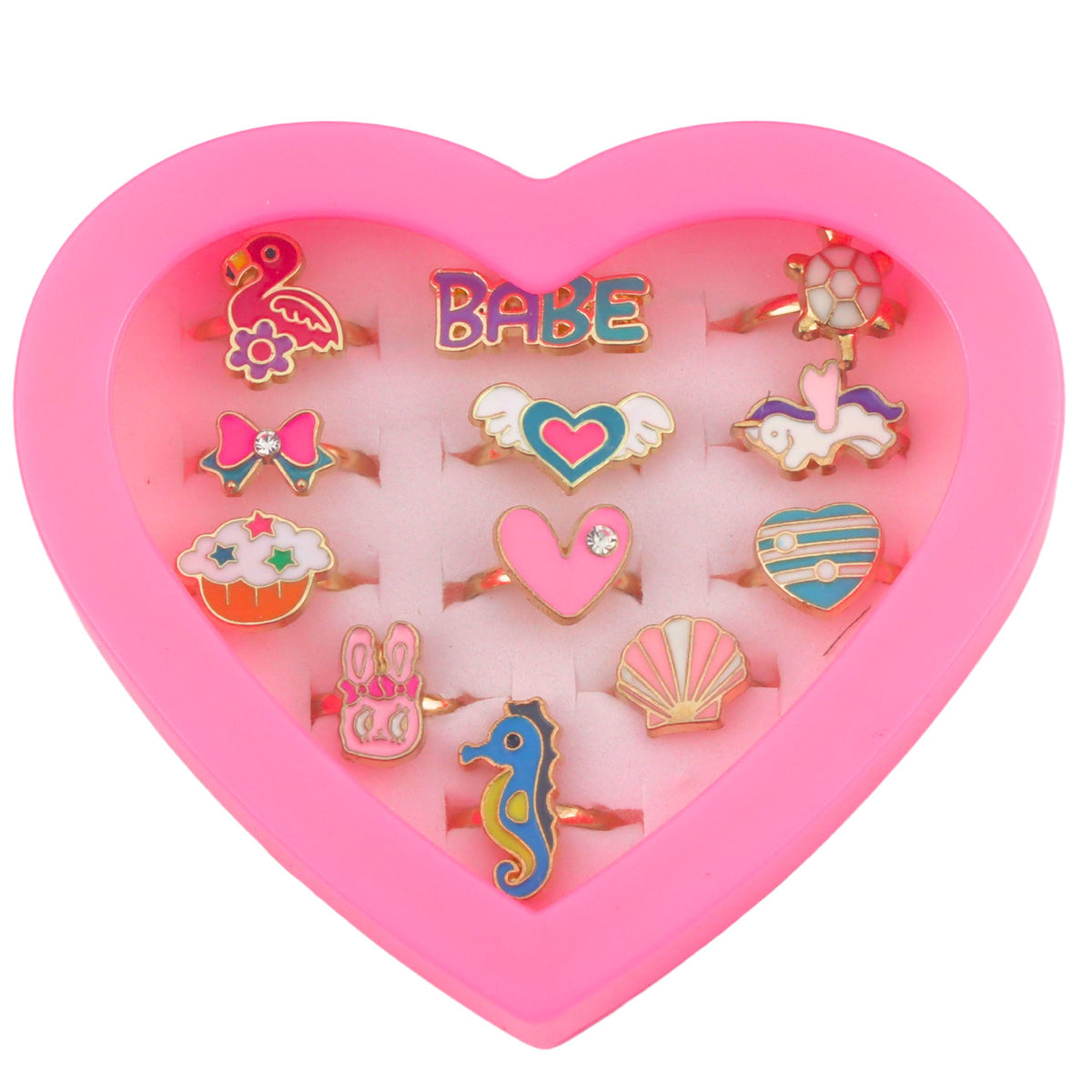 Set Of Children's Rings Adjustable Metal Various Heart Patterns 12 Pcs.