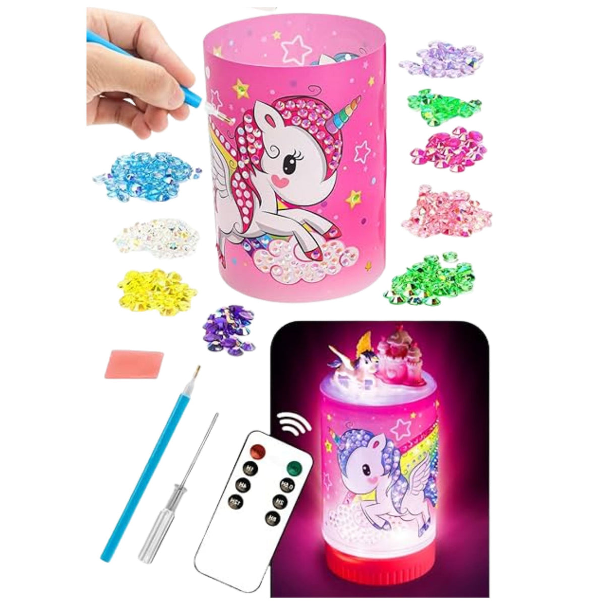 Creative Kit Unicorn In A Jar Diamonds Night Lamp Remote Control Diy