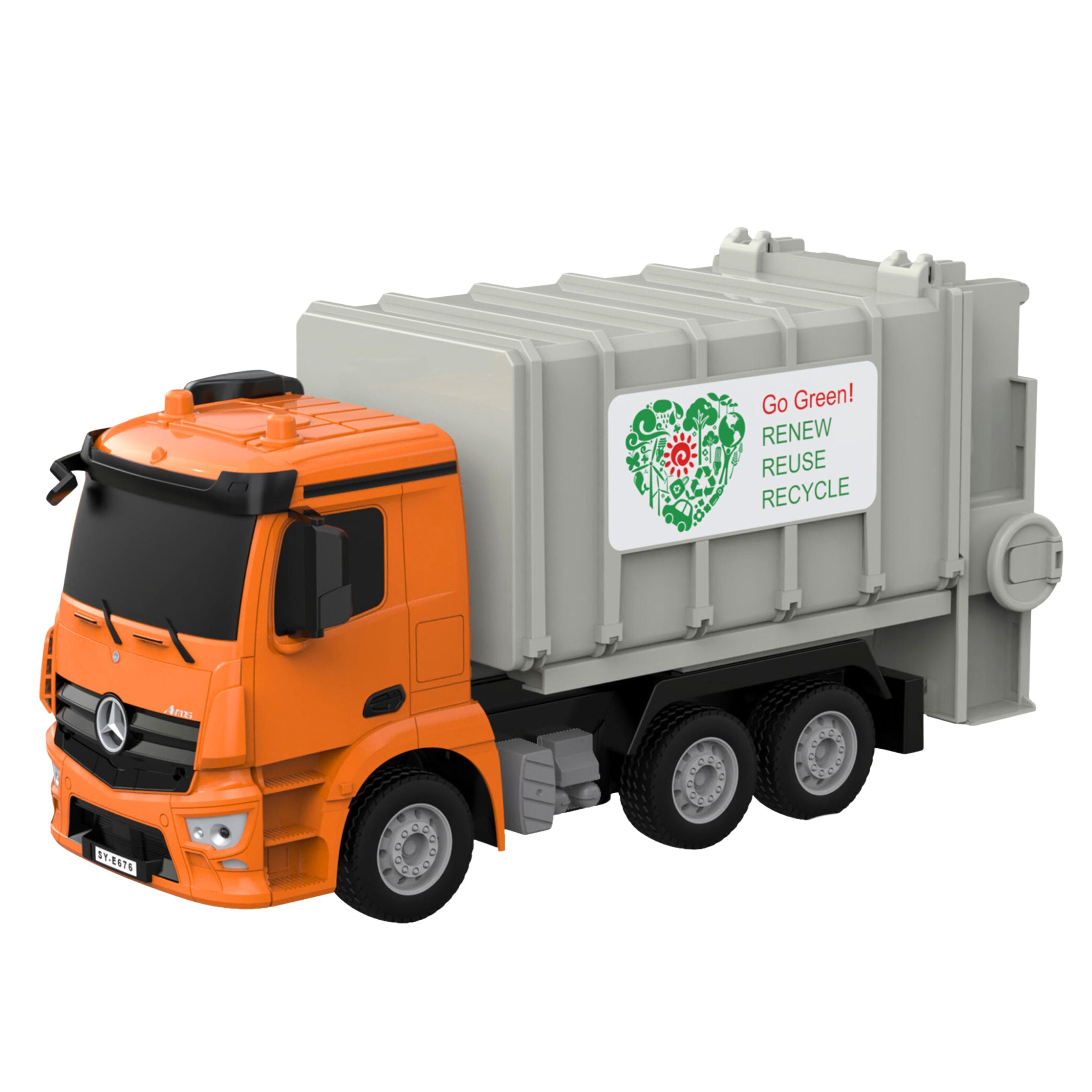 Mercedes-benz Antos Remote Controlled Garbage Truck Rc Orange 1:26