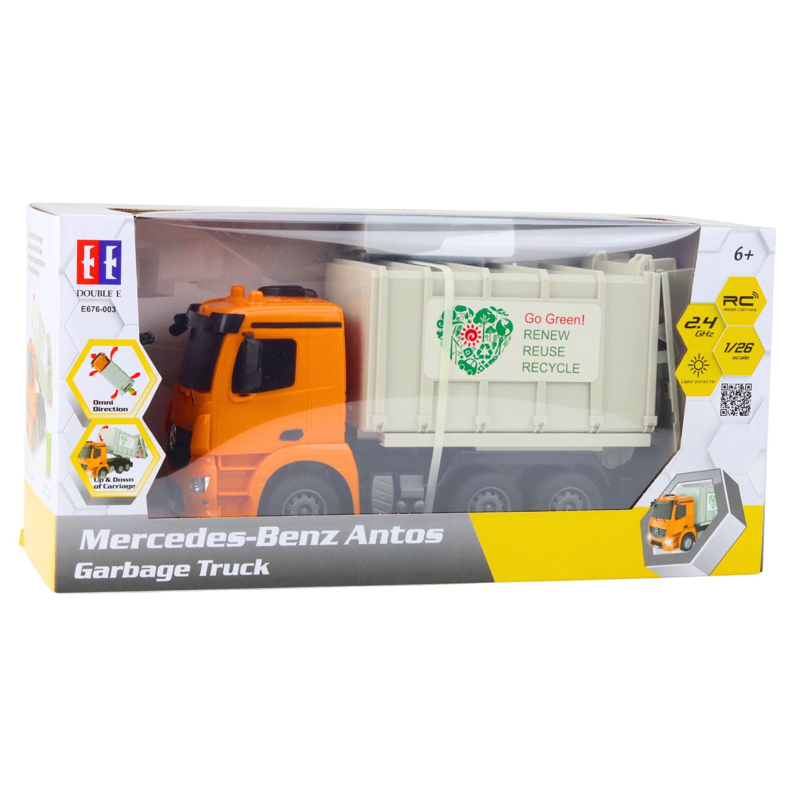 Mercedes-benz Antos Remote Controlled Garbage Truck Rc Orange 1:26